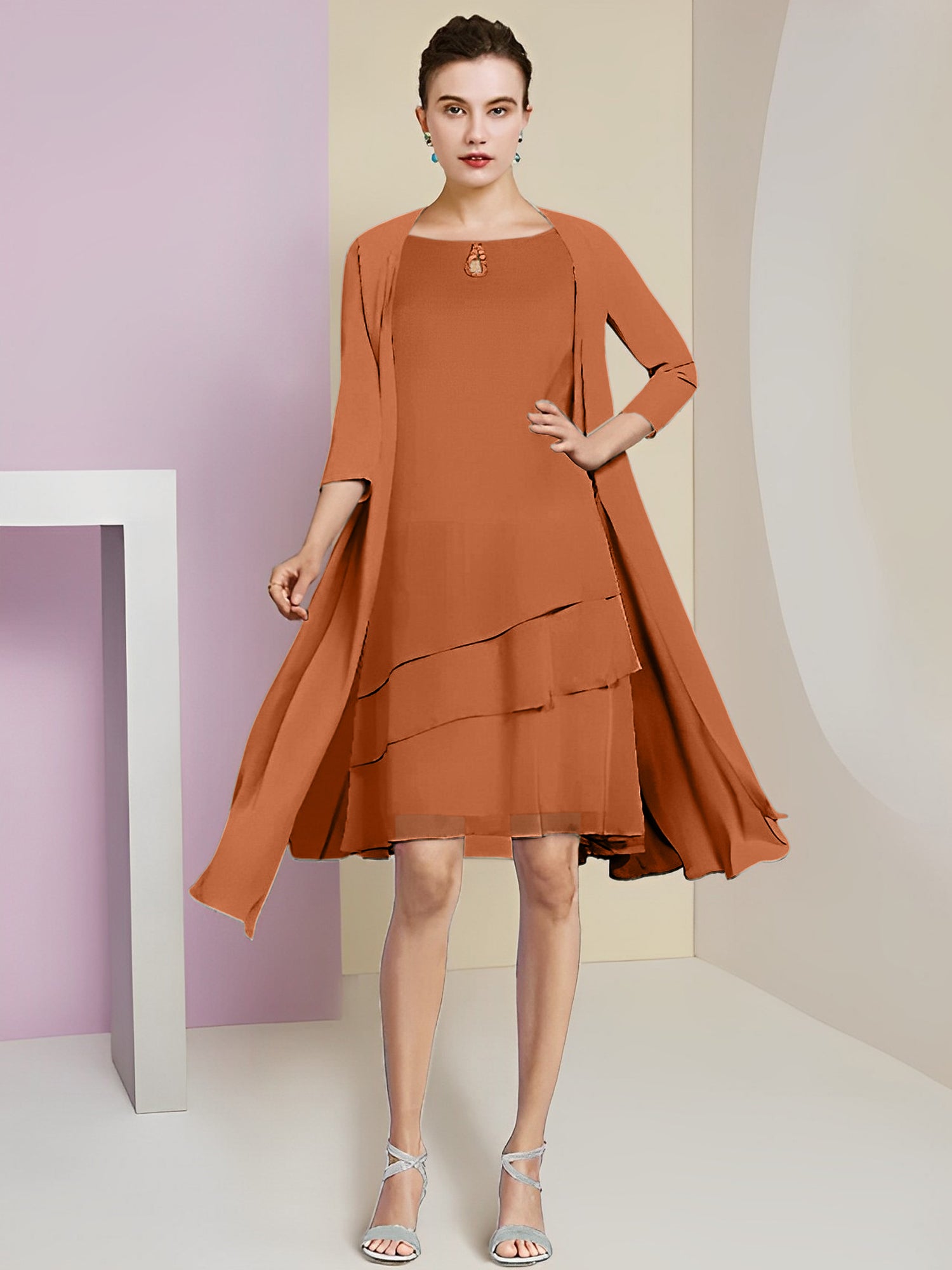 A-Linie/Princess-Linie Rundhals Knielang Kleider für die Brautmutter 