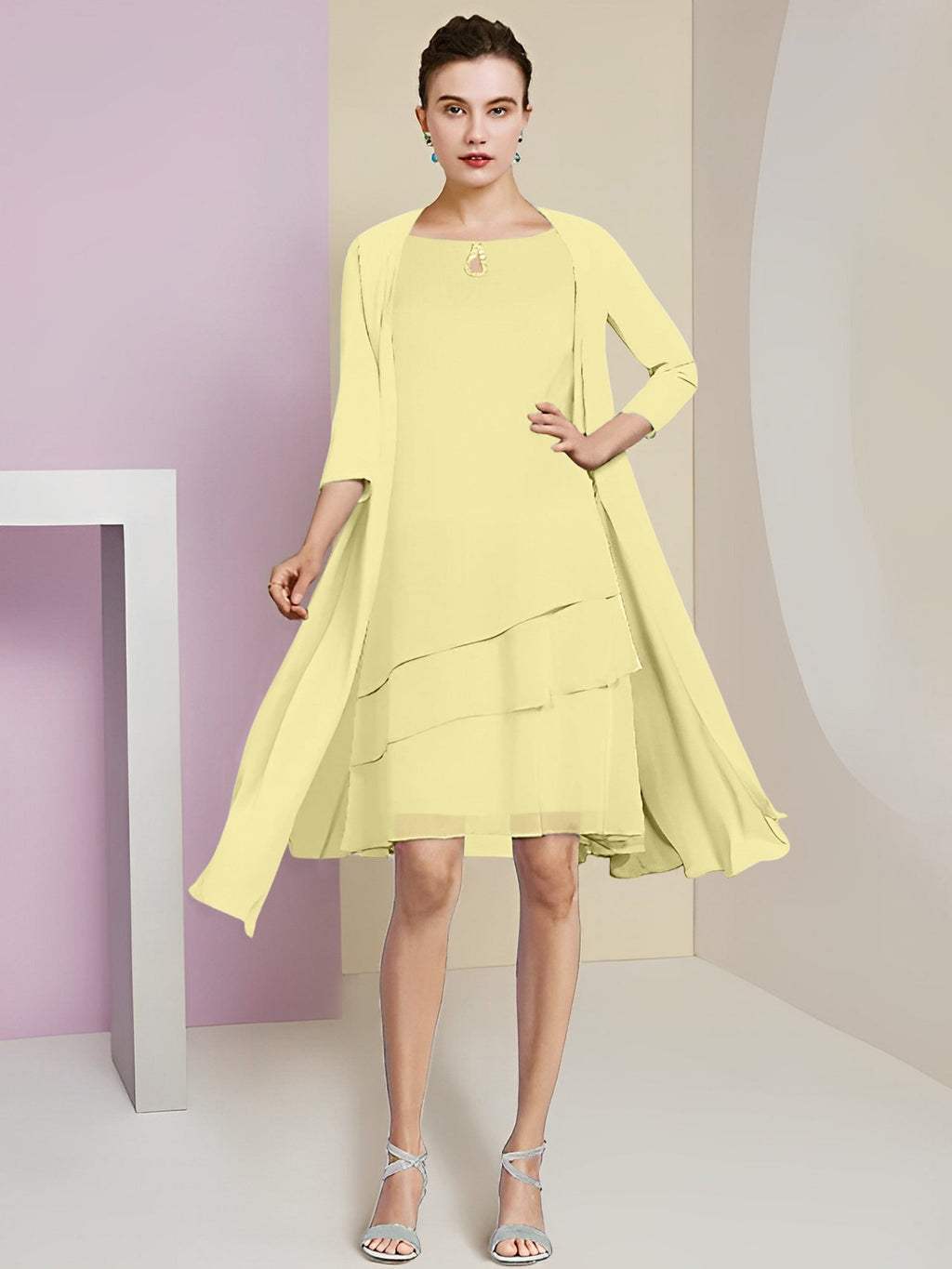 A-Linie/Princess-Linie Rundhals Knielang Kleider für die Brautmutter 