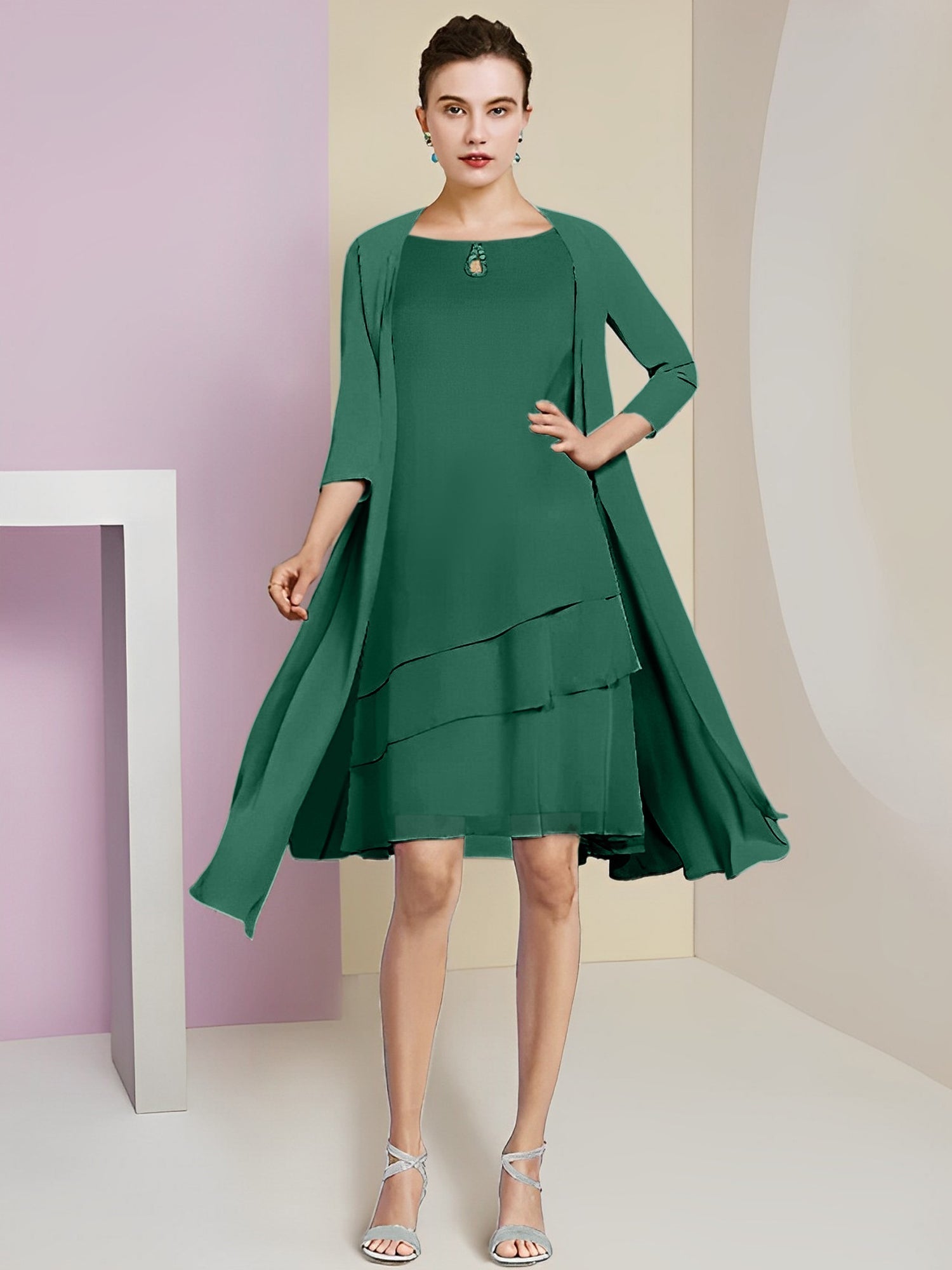 A-Linie/Princess-Linie Rundhals Knielang Kleider für die Brautmutter 