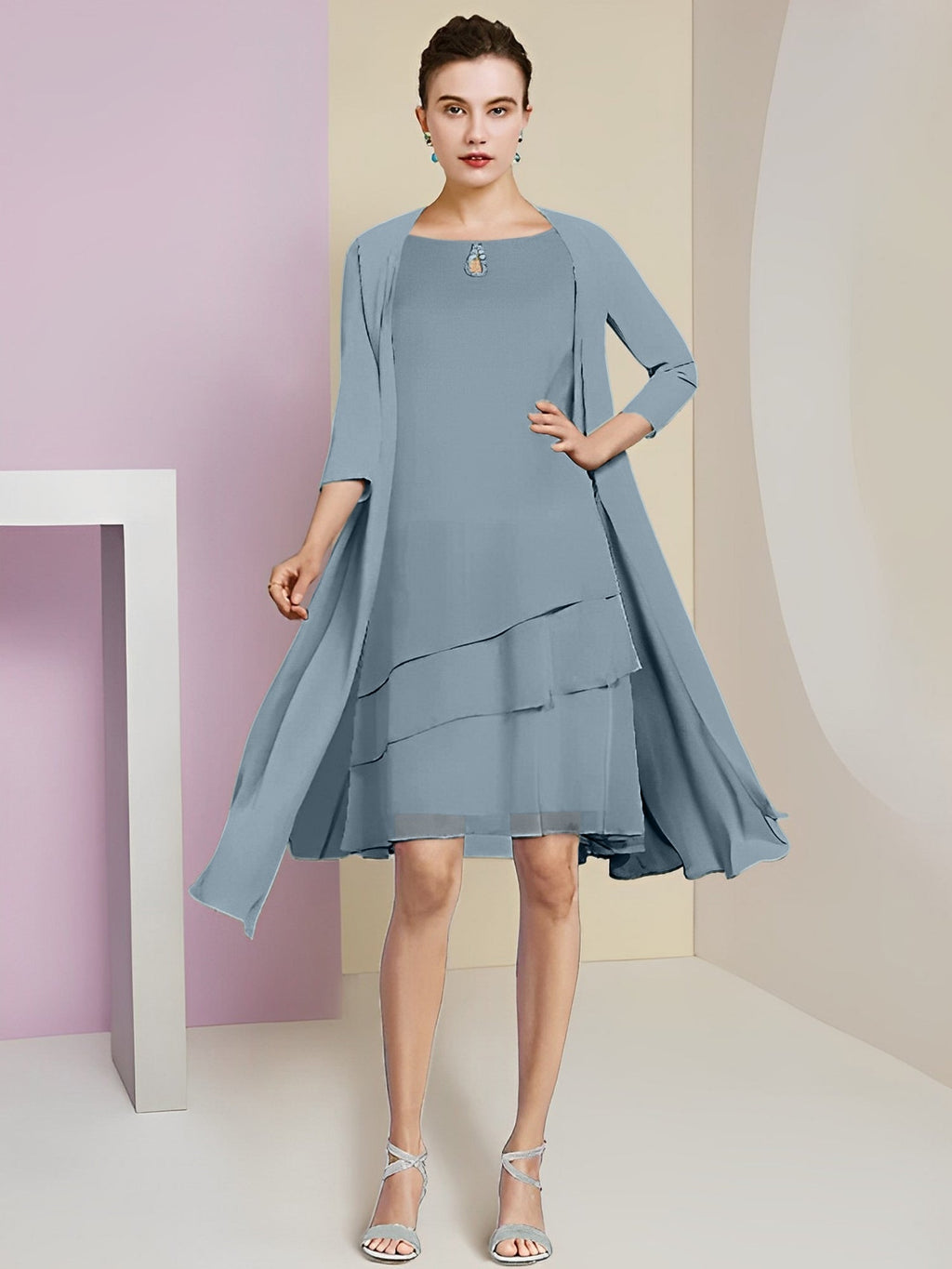 A-Linie/Princess-Linie Rundhals Knielang Kleider für die Brautmutter 