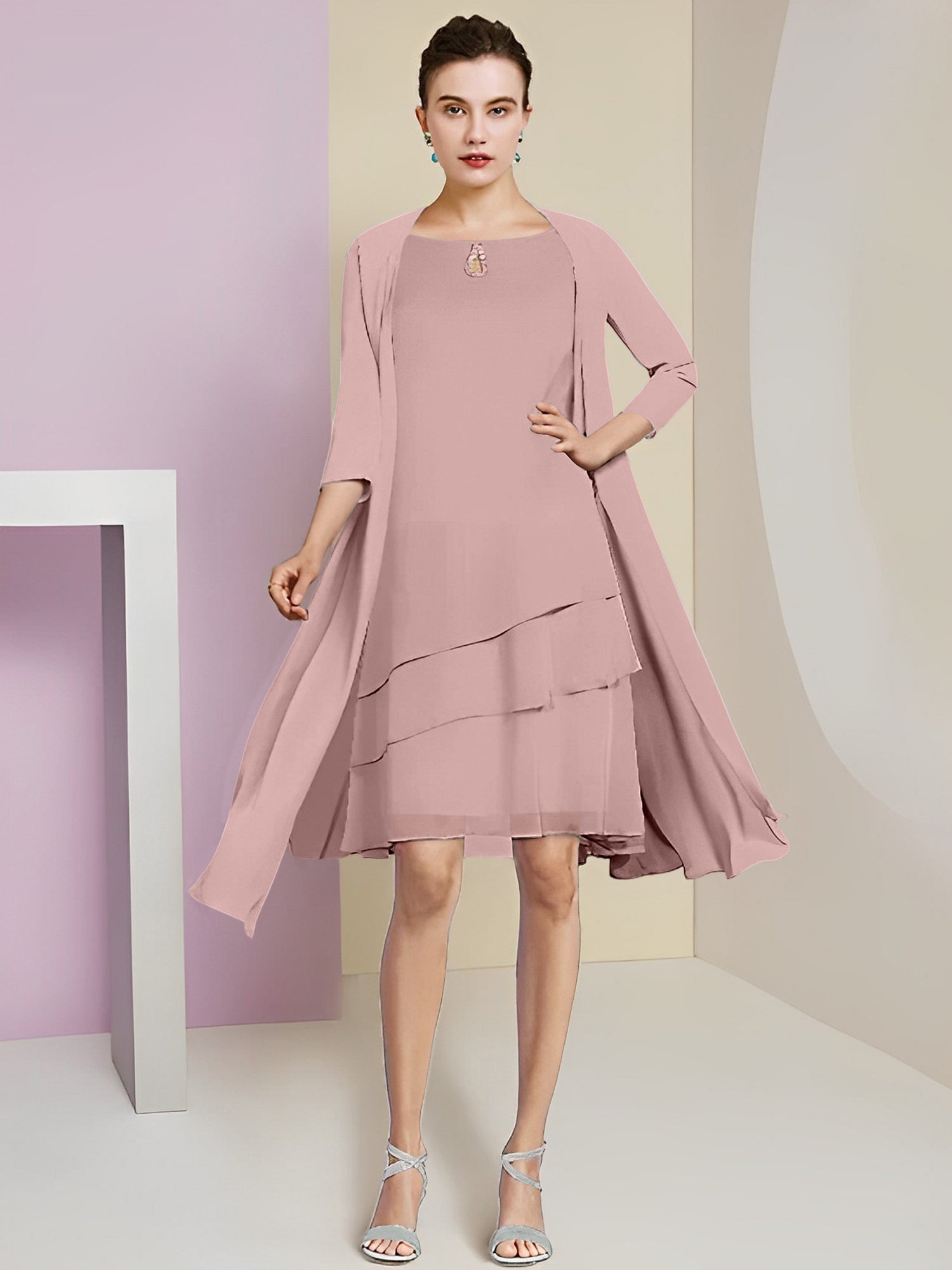 A-Linie/Princess-Linie Rundhals Knielang Kleider für die Brautmutter 