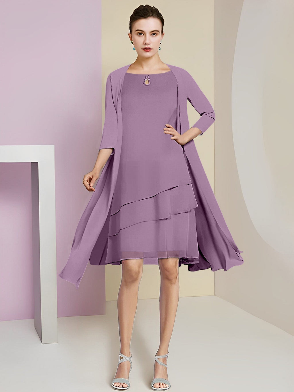 A-Linie/Princess-Linie Rundhals Knielang Kleider für die Brautmutter 