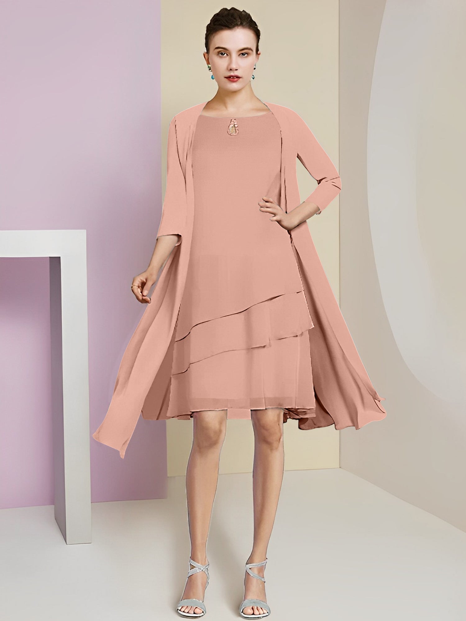 A-Linie/Princess-Linie Rundhals Knielang Kleider für die Brautmutter 