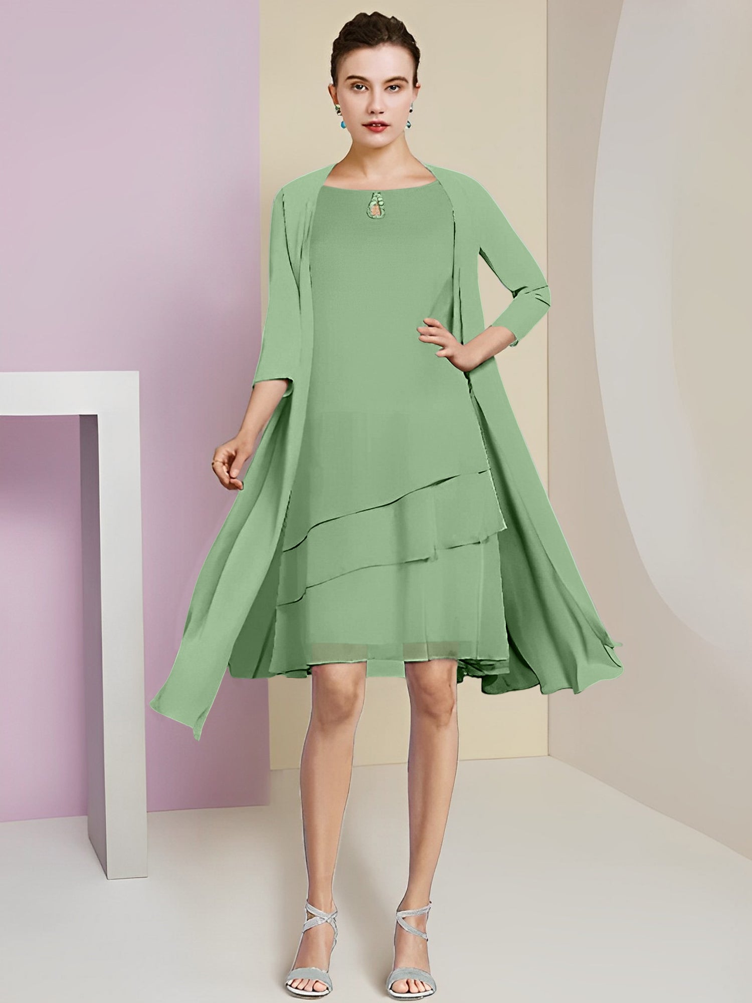 A-Linie/Princess-Linie Rundhals Knielang Kleider für die Brautmutter 