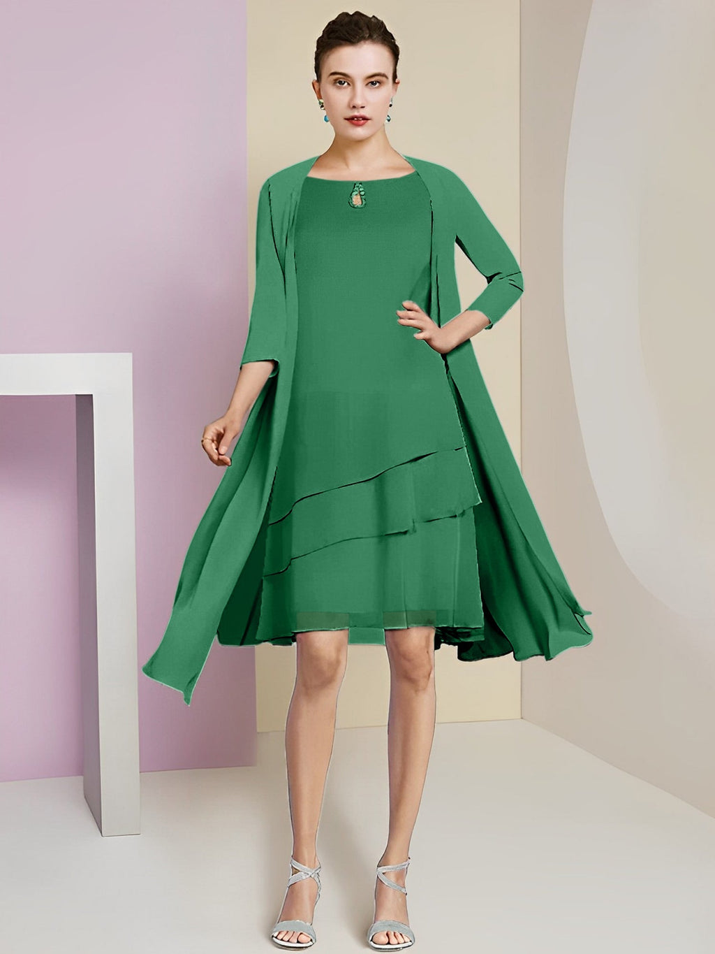 A-Linie/Princess-Linie Rundhals Knielang Kleider für die Brautmutter 