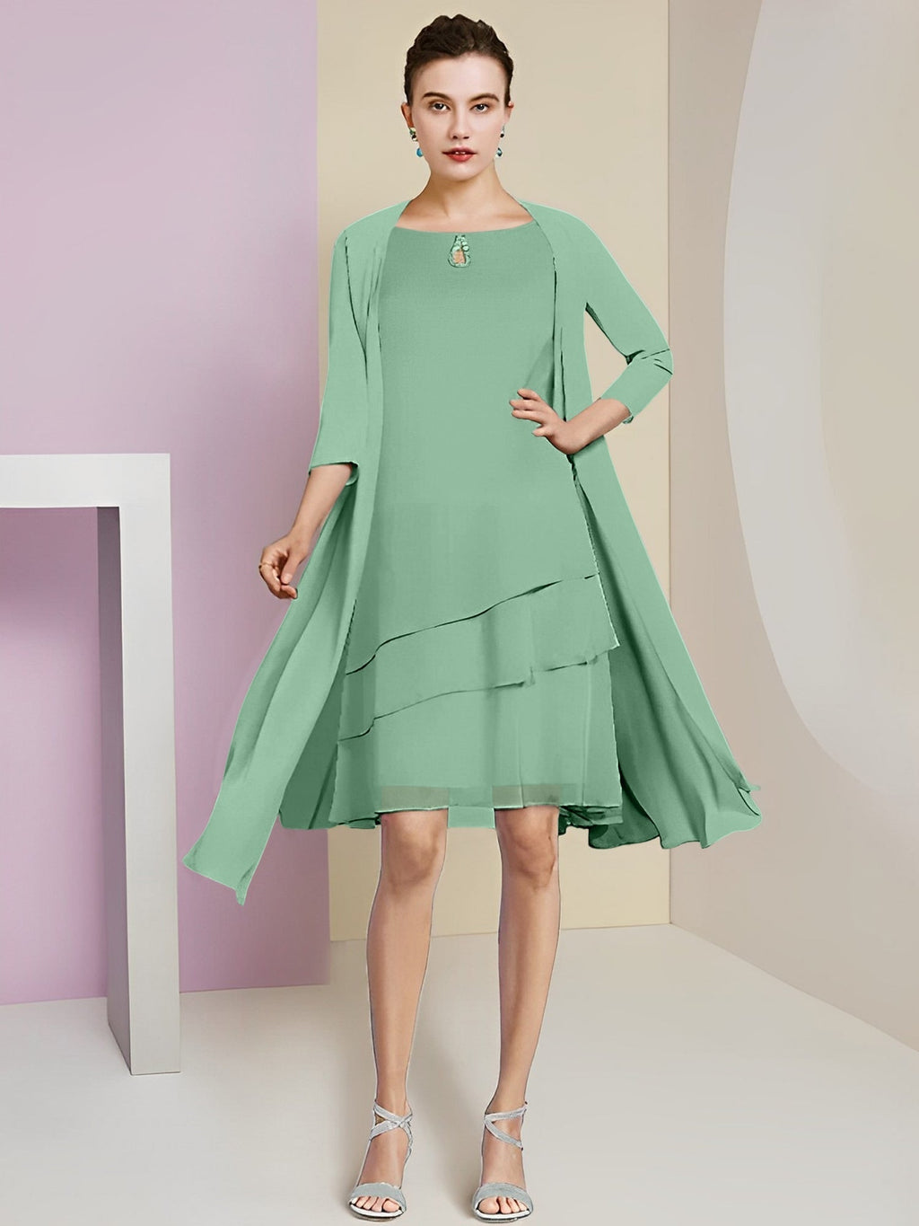 A-Linie/Princess-Linie Rundhals Knielang Kleider für die Brautmutter 