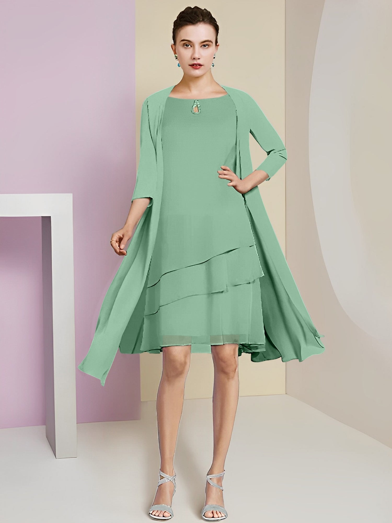 A-Linie/Princess-Linie Rundhals Knielang Kleider für die Brautmutter 