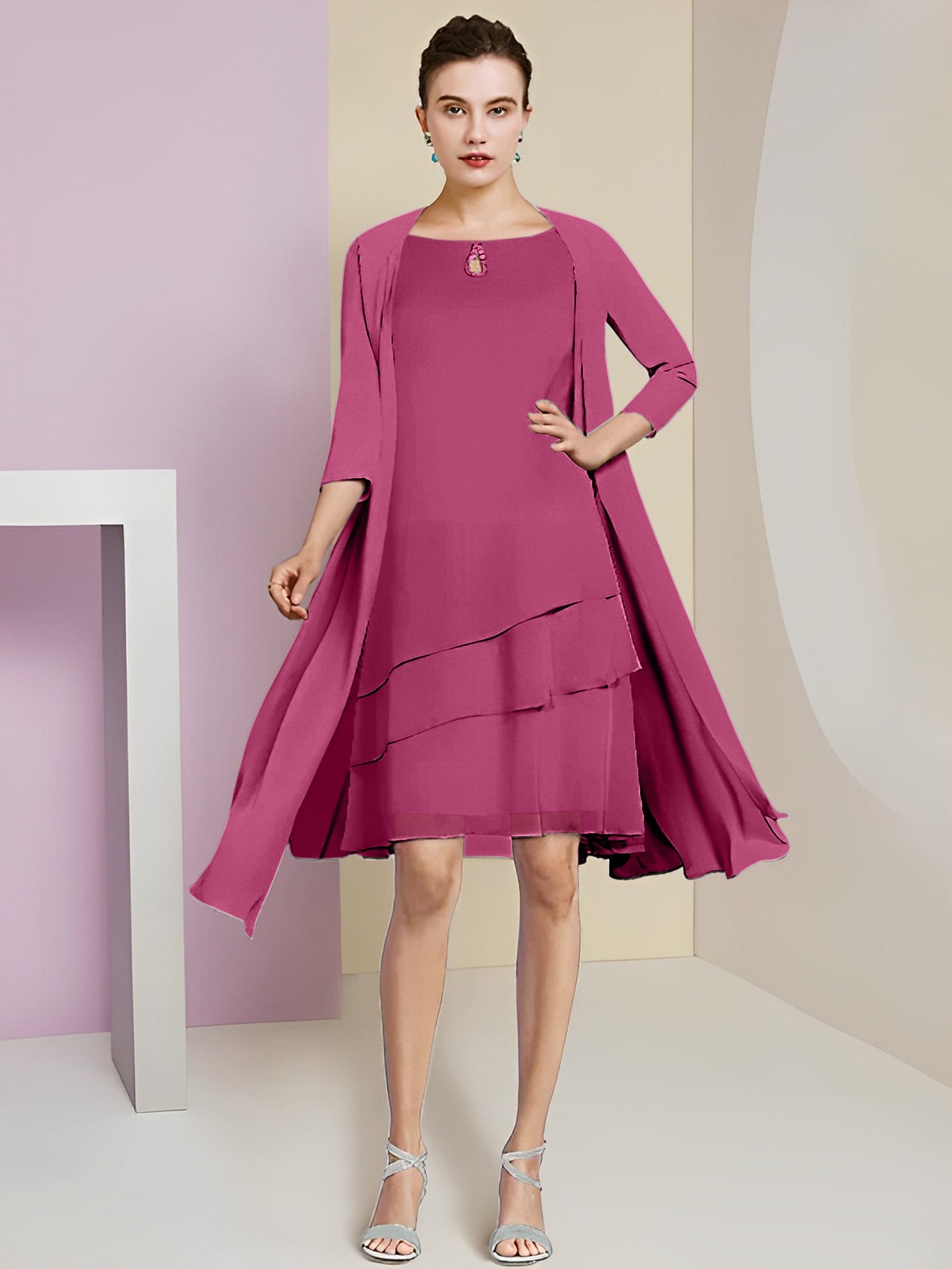 A-Linie/Princess-Linie Rundhals Knielang Kleider für die Brautmutter 