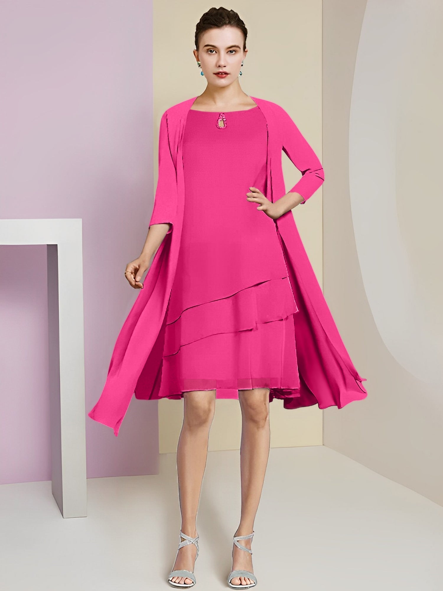 A-Linie/Princess-Linie Rundhals Knielang Kleider für die Brautmutter 