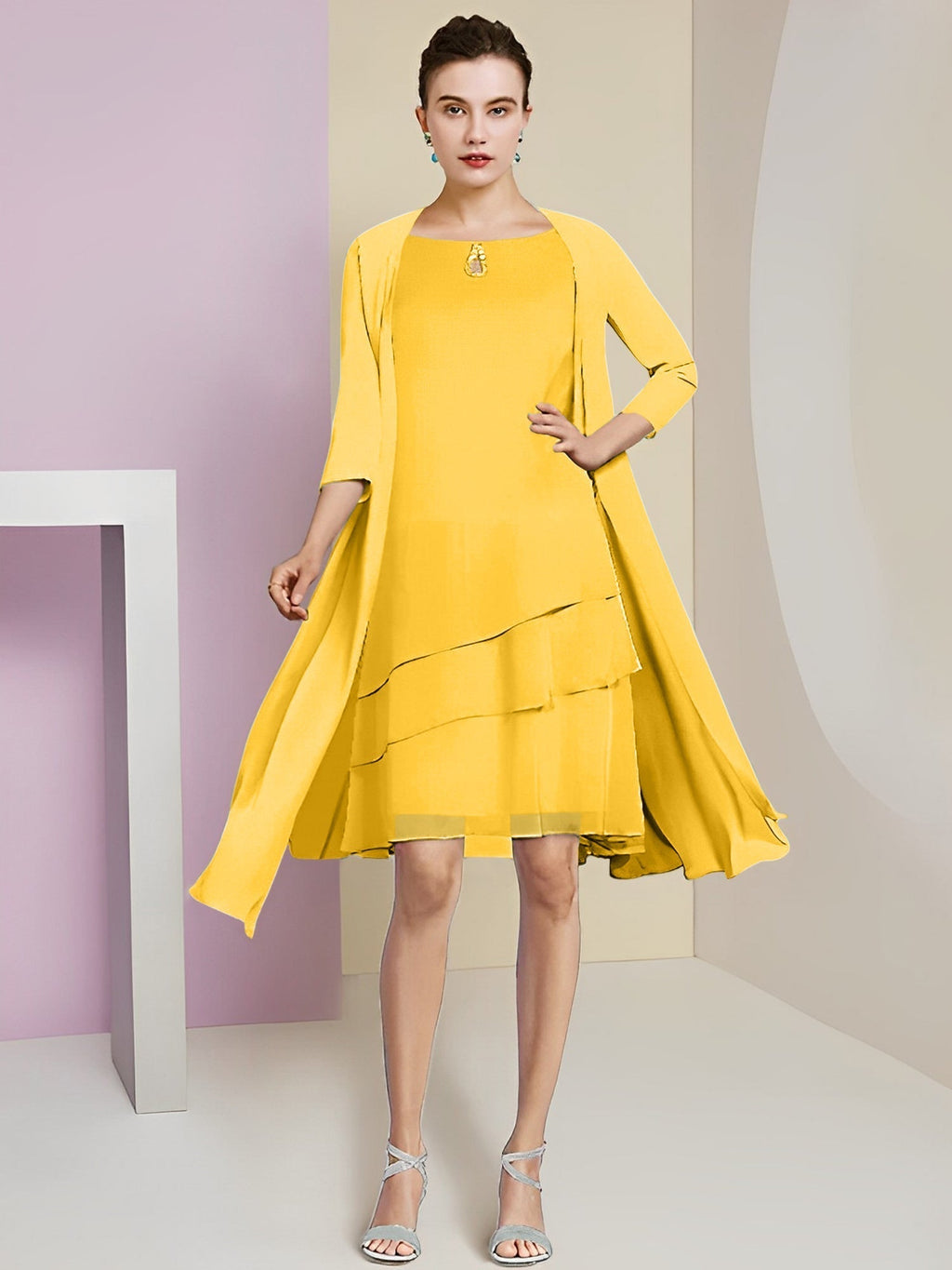 A-Linie/Princess-Linie Rundhals Knielang Kleider für die Brautmutter 