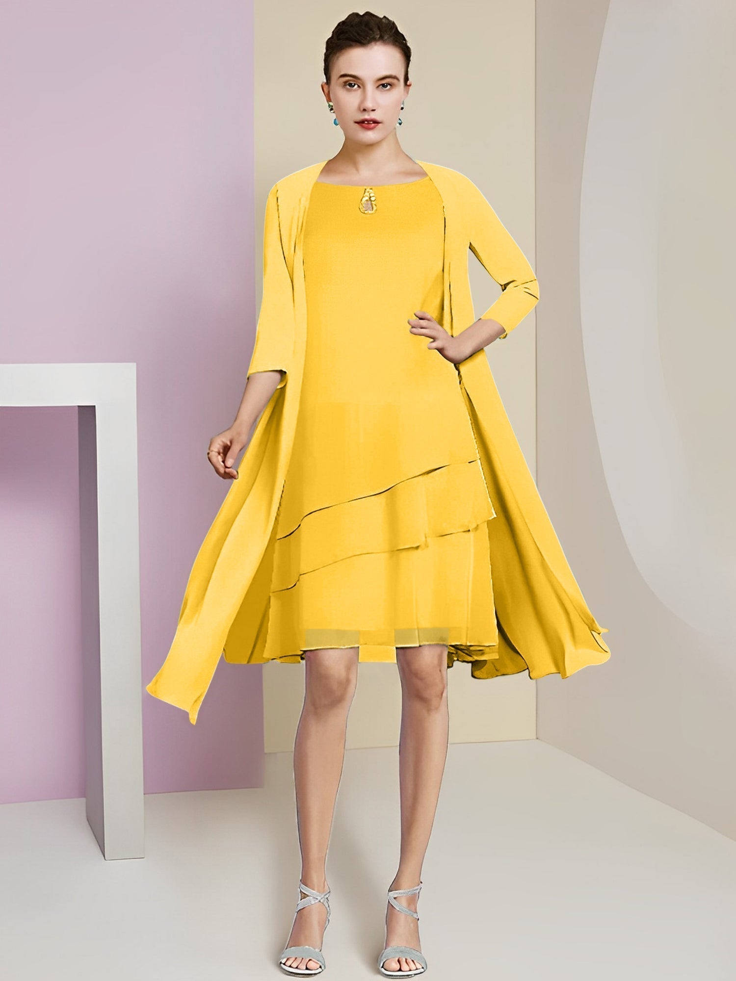 A-Linie/Princess-Linie Rundhals Knielang Kleider für die Brautmutter 