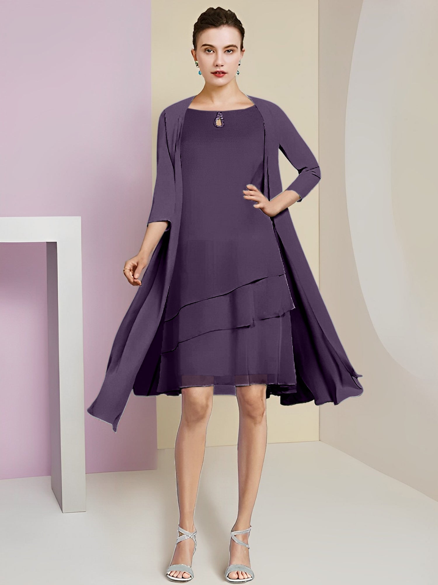 A-Linie/Princess-Linie Rundhals Knielang Kleider für die Brautmutter 