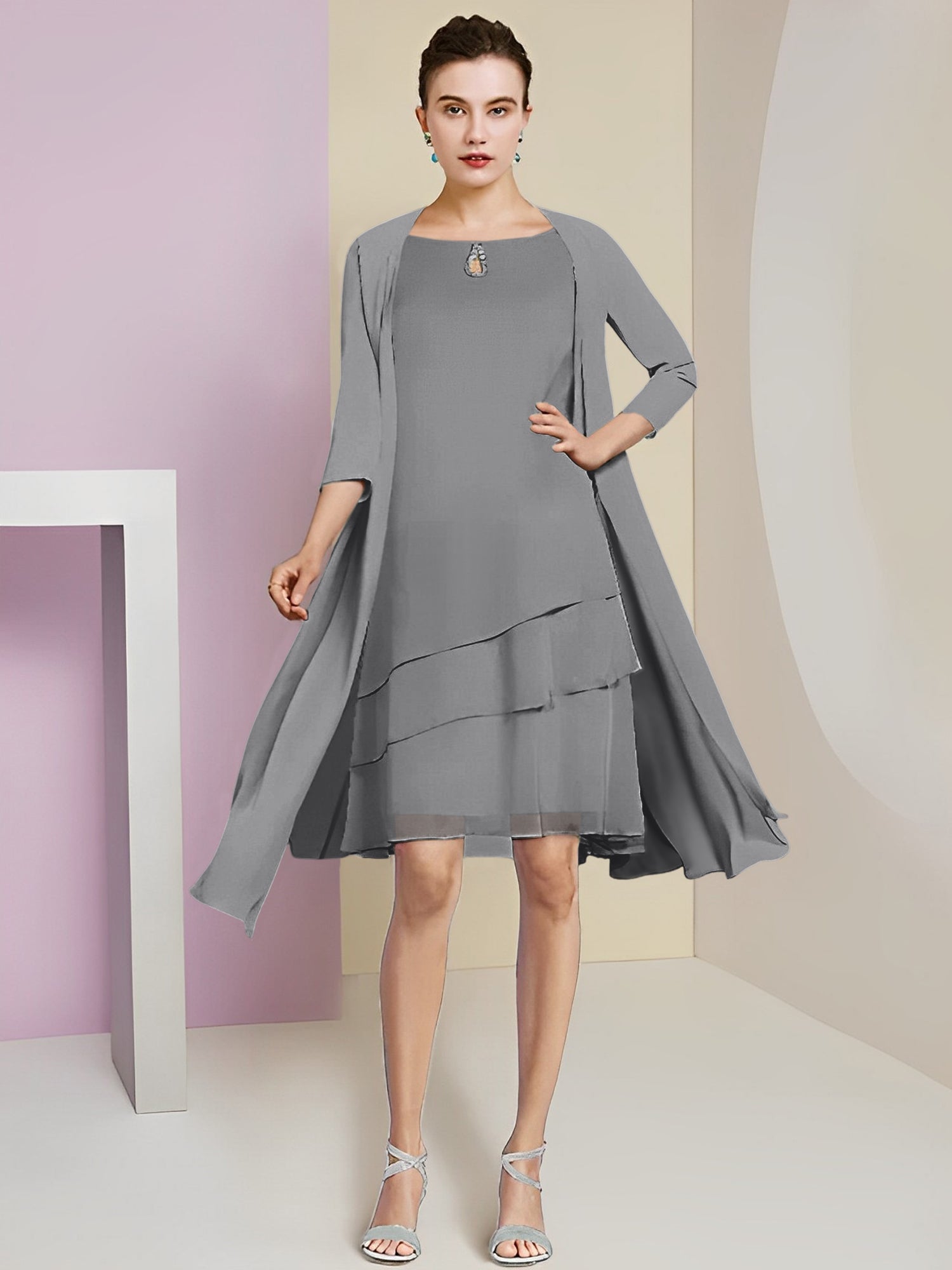 A-Linie/Princess-Linie Rundhals Knielang Kleider für die Brautmutter 