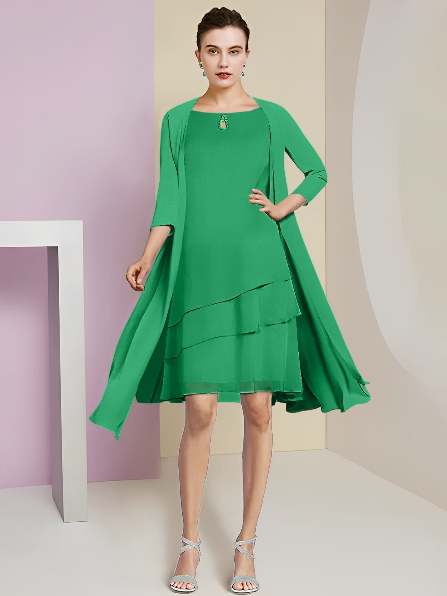 A-Linie/Princess-Linie Rundhals Knielang Kleider für die Brautmutter 