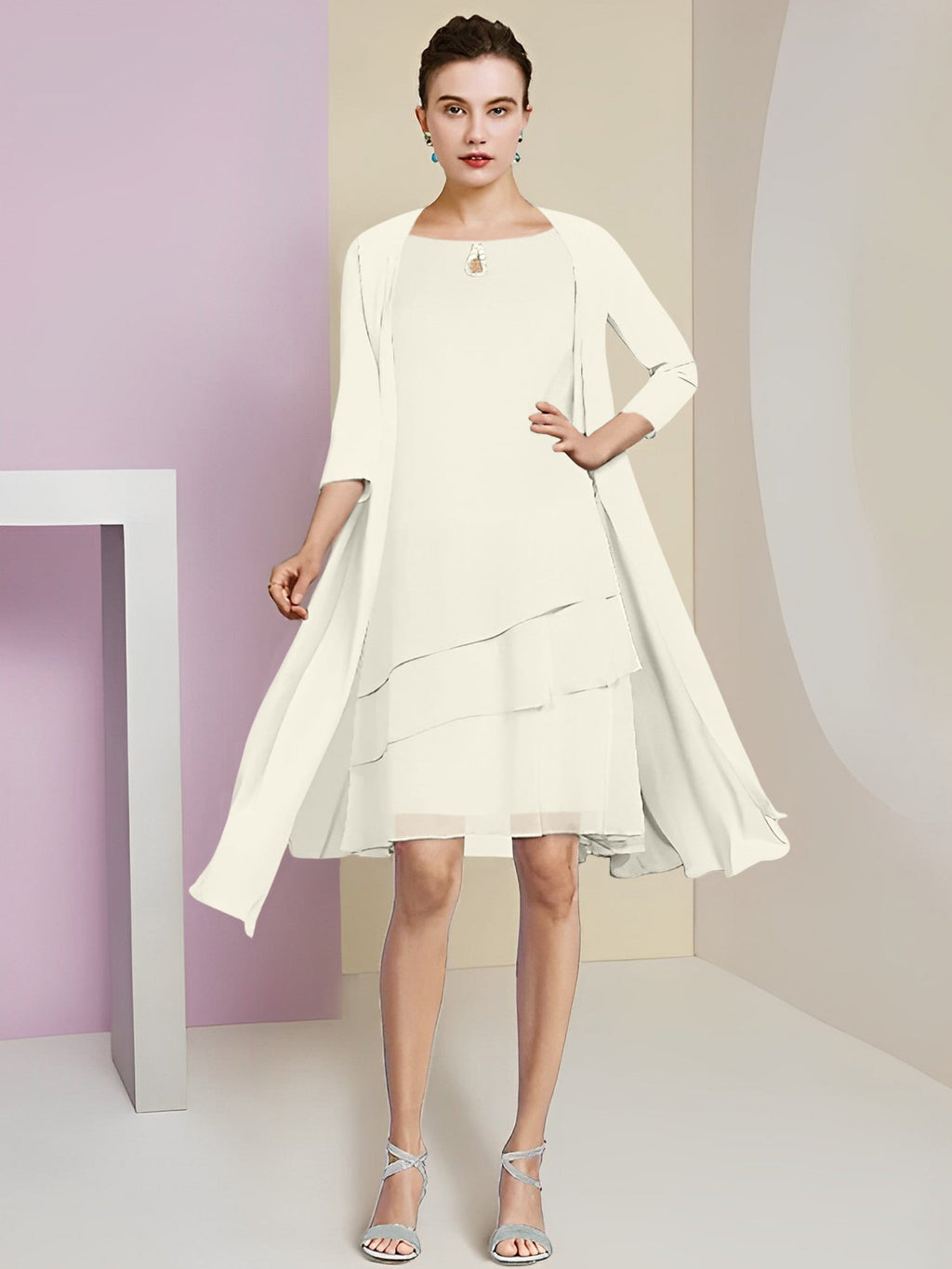 A-Linie/Princess-Linie Rundhals Knielang Kleider für die Brautmutter 