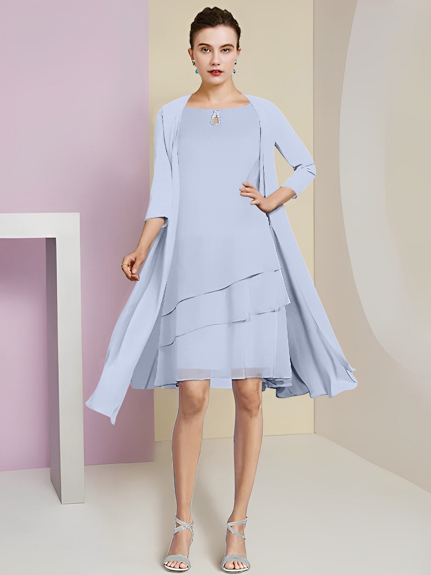 A-Linie/Princess-Linie Rundhals Knielang Kleider für die Brautmutter 