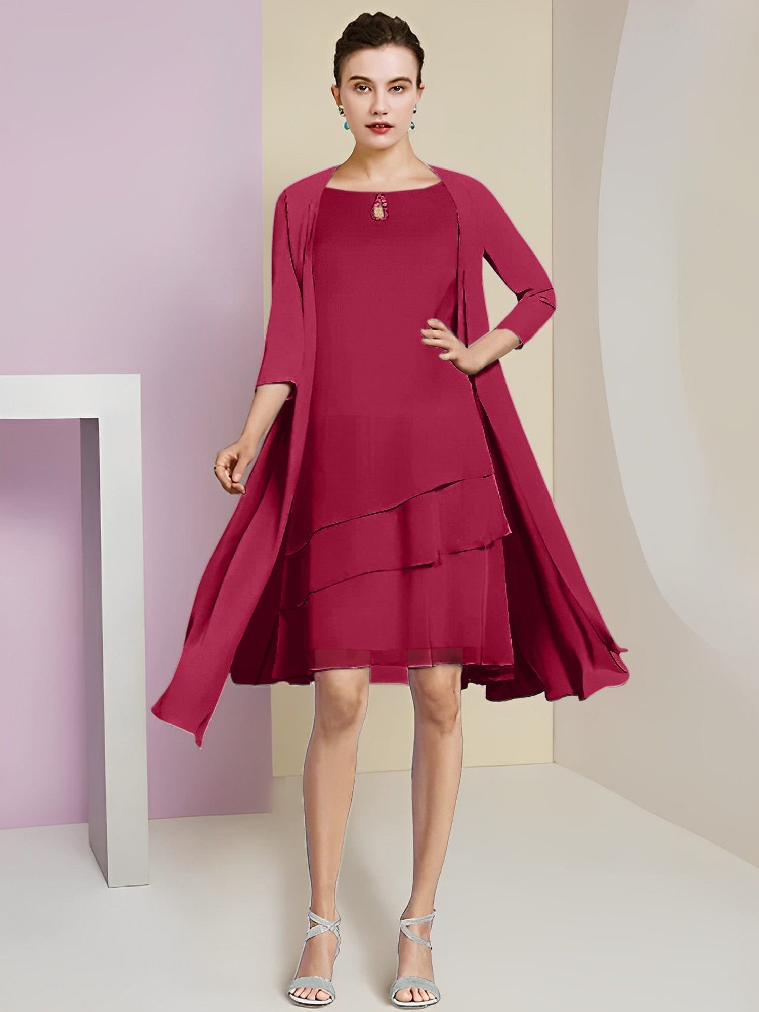 A-Linie/Princess-Linie Rundhals Knielang Kleider für die Brautmutter 