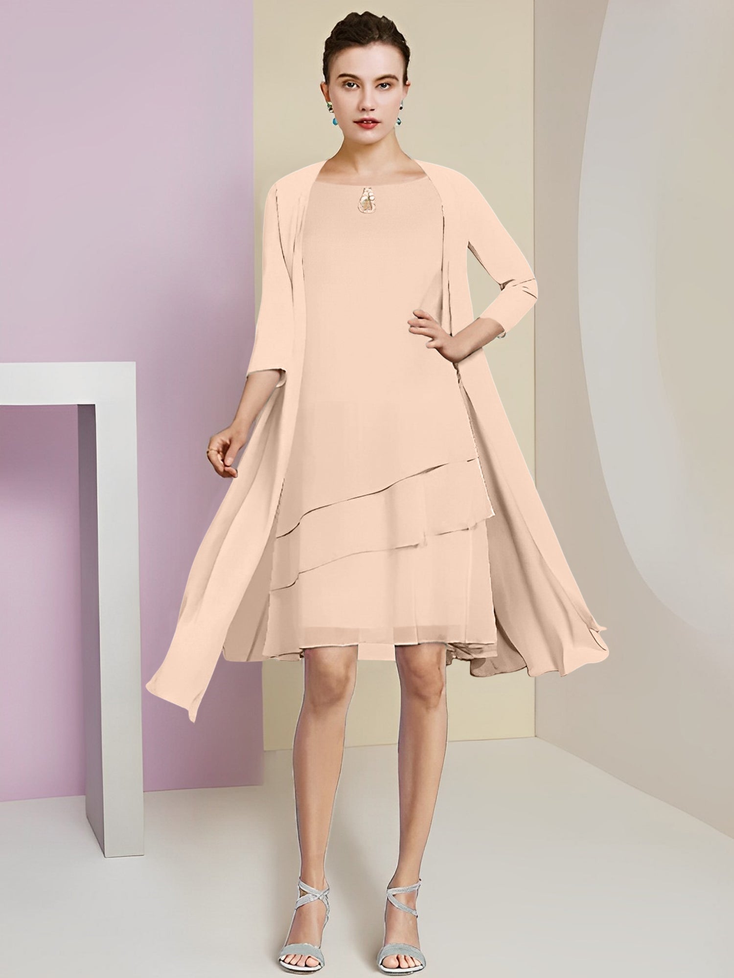 A-Linie/Princess-Linie Rundhals Knielang Kleider für die Brautmutter 