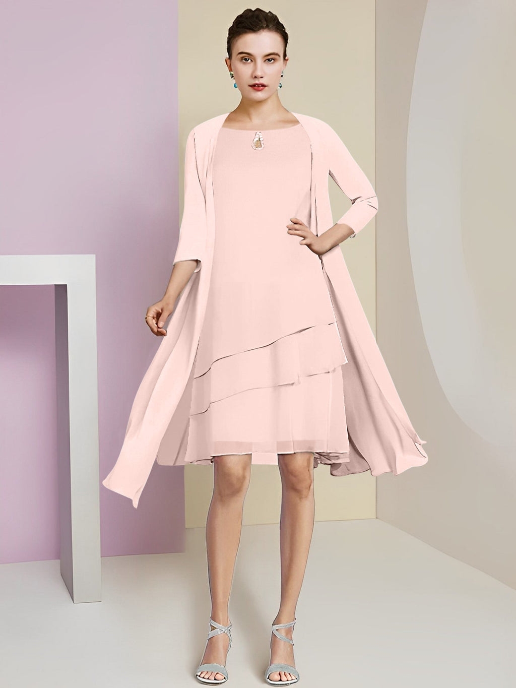 A-Linie/Princess-Linie Rundhals Knielang Kleider für die Brautmutter 