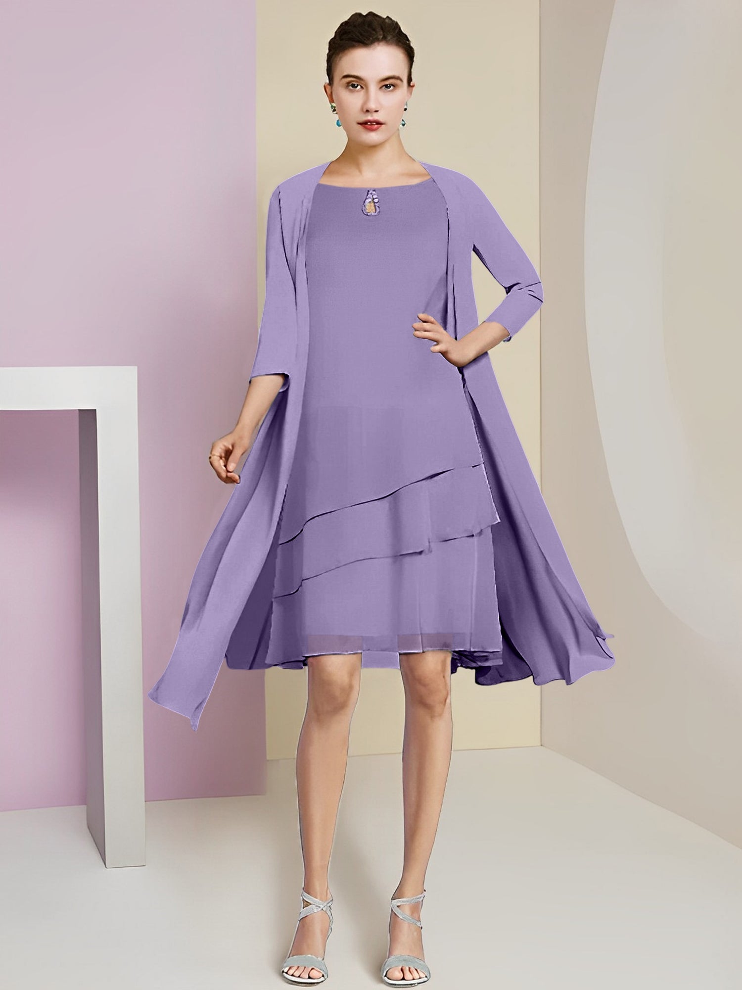 A-Linie/Princess-Linie Rundhals Knielang Kleider für die Brautmutter 