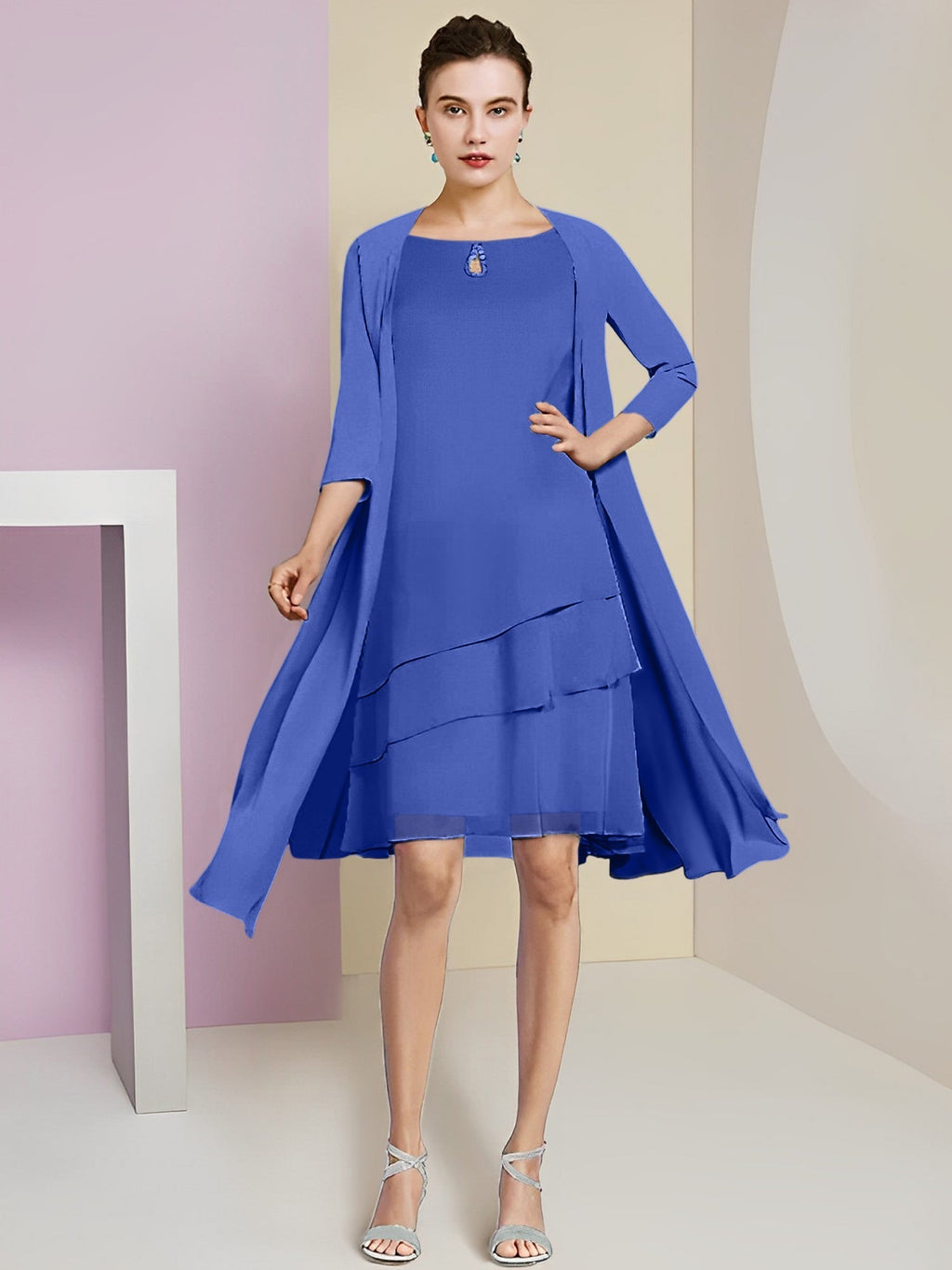 A-Linie/Princess-Linie Rundhals Knielang Kleider für die Brautmutter 