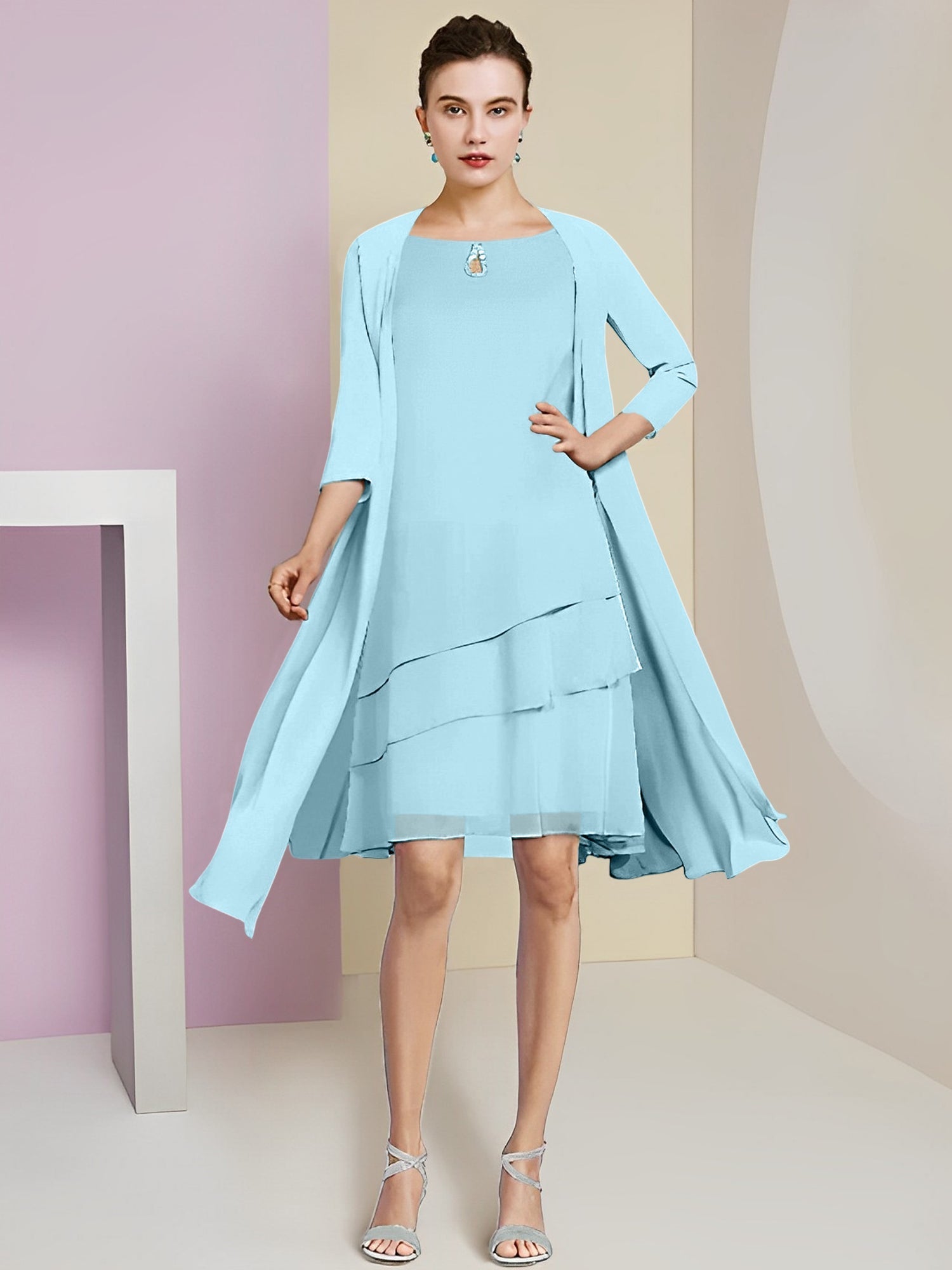 A-Linie/Princess-Linie Rundhals Knielang Kleider für die Brautmutter 