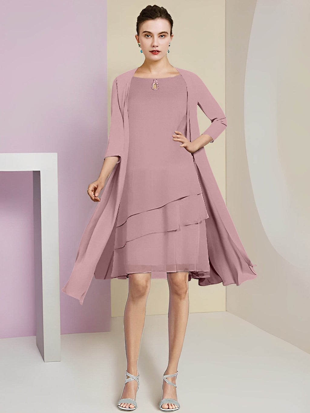 A-Linie/Princess-Linie Rundhals Knielang Kleider für die Brautmutter 