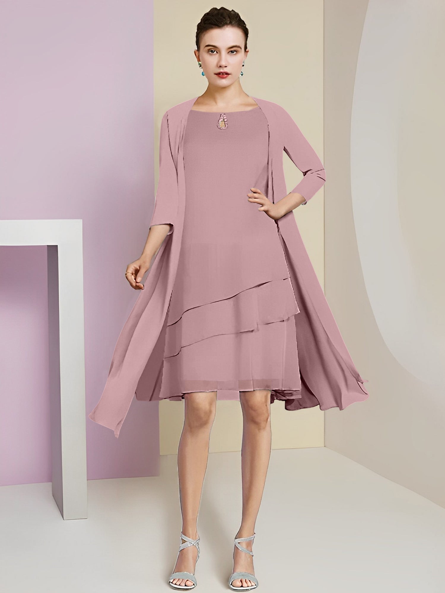 A-Linie/Princess-Linie Rundhals Knielang Kleider für die Brautmutter 