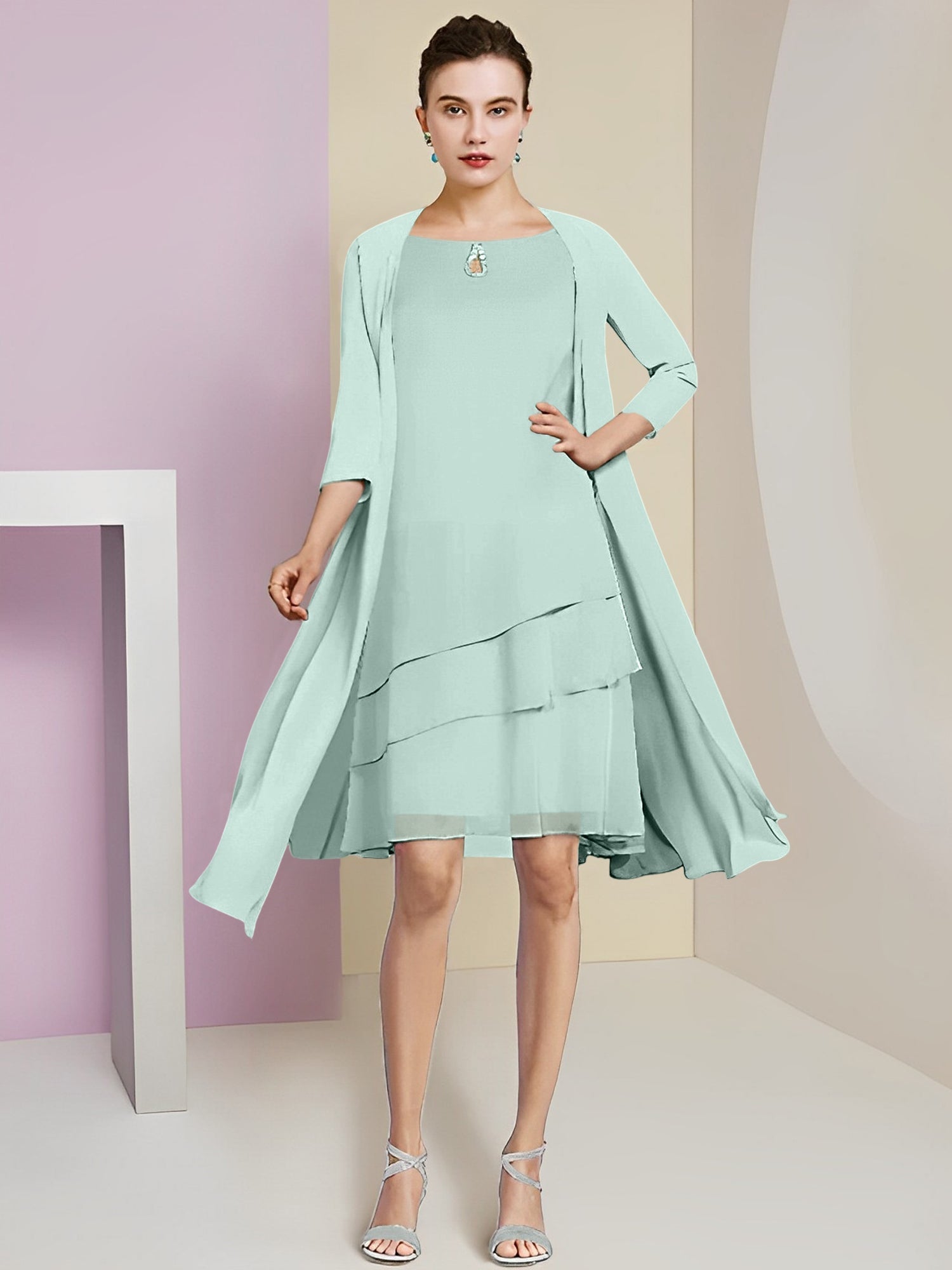 A-Linie/Princess-Linie Rundhals Knielang Kleider für die Brautmutter 