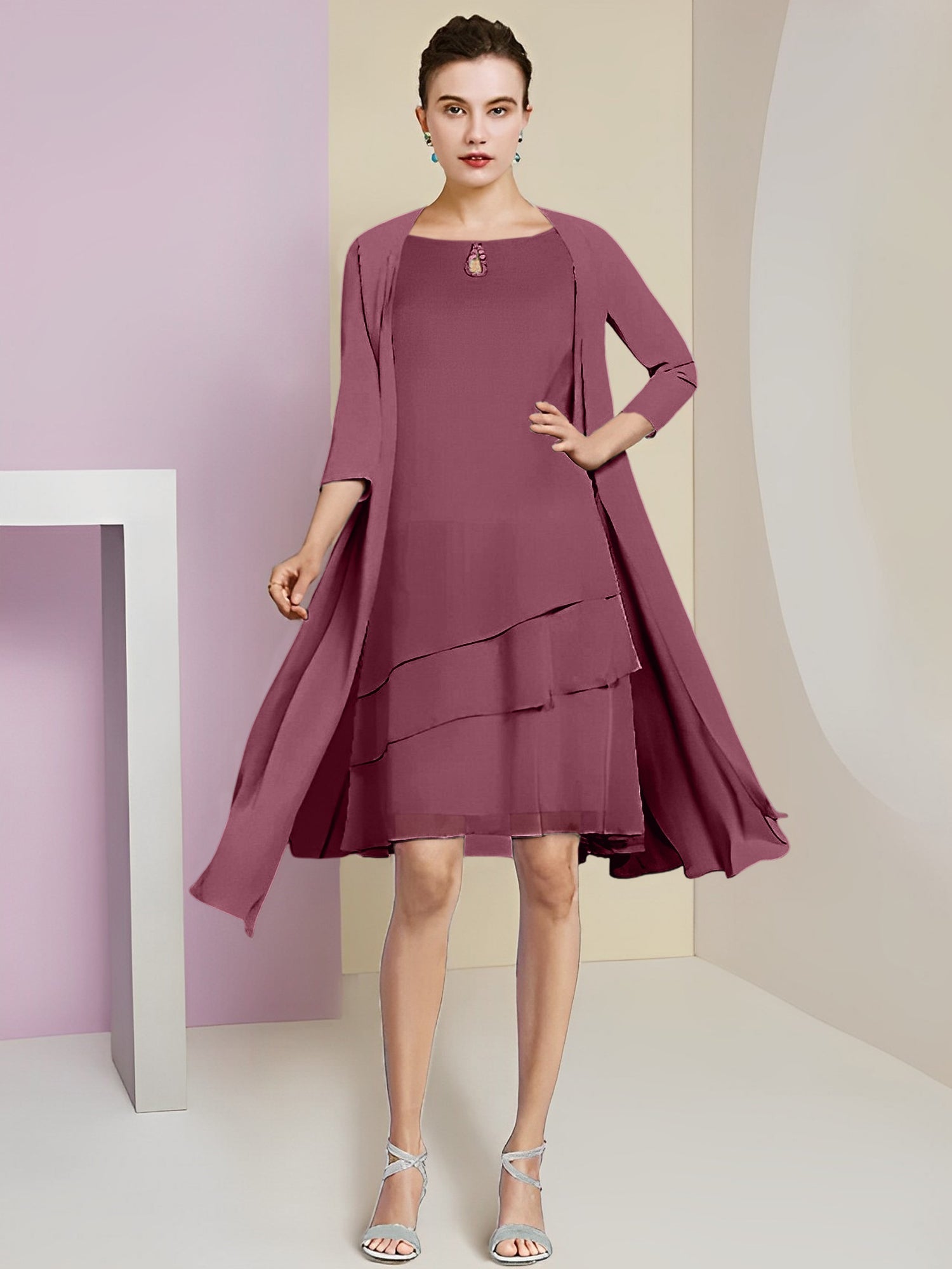 A-Linie/Princess-Linie Rundhals Knielang Kleider für die Brautmutter 