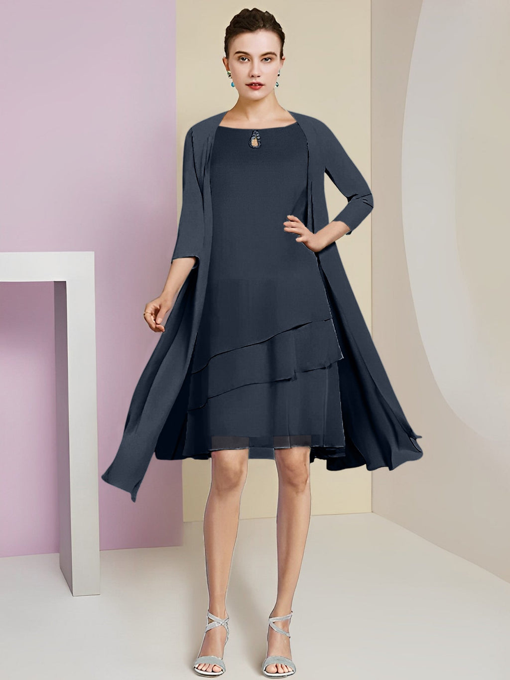 A-Linie/Princess-Linie Rundhals Knielang Kleider für die Brautmutter 