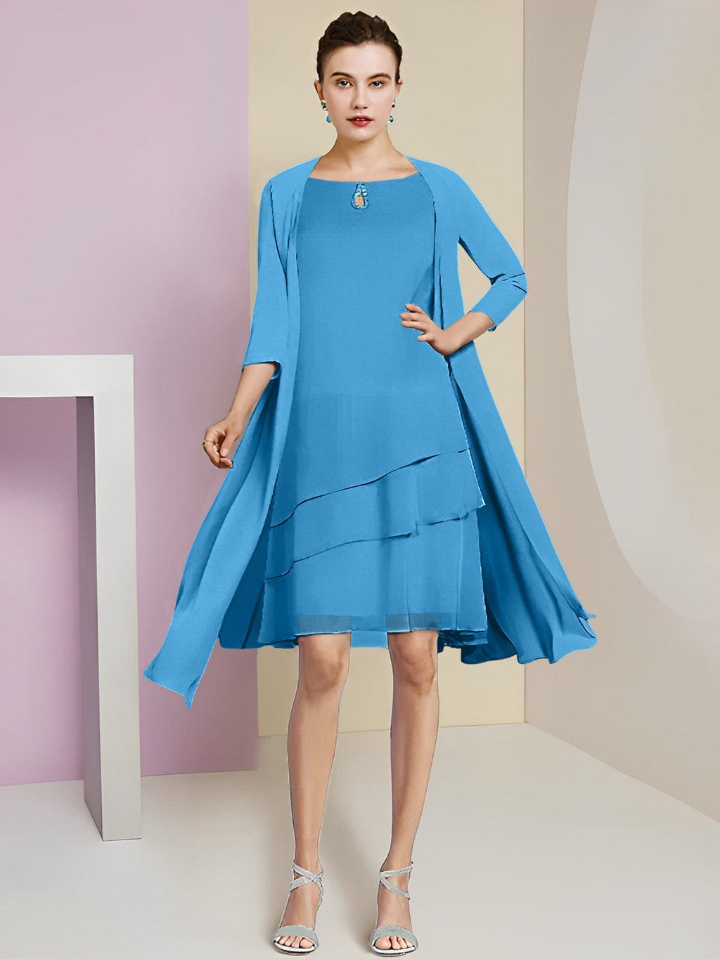 A-Linie/Princess-Linie Rundhals Knielang Kleider für die Brautmutter 