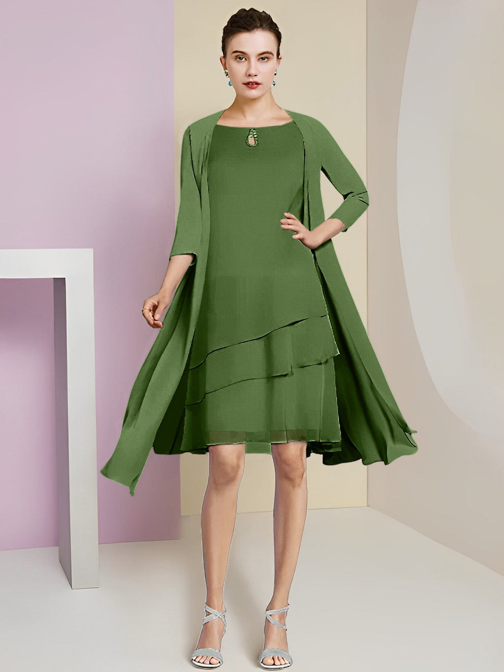 A-Linie/Princess-Linie Rundhals Knielang Kleider für die Brautmutter 