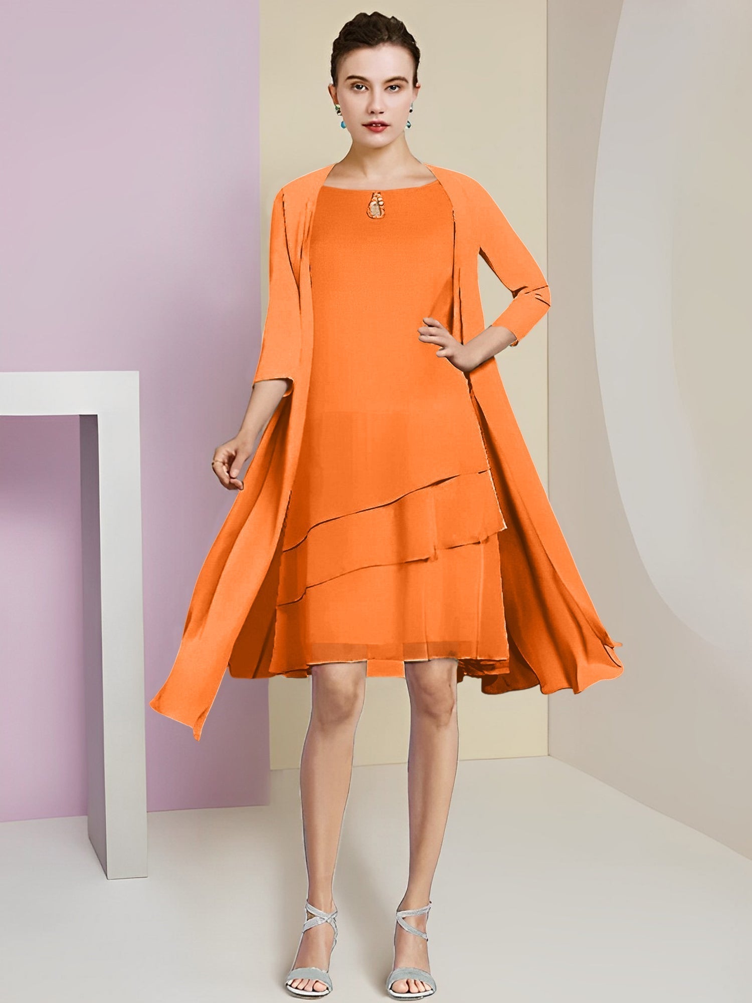 A-Linie/Princess-Linie Rundhals Knielang Kleider für die Brautmutter 