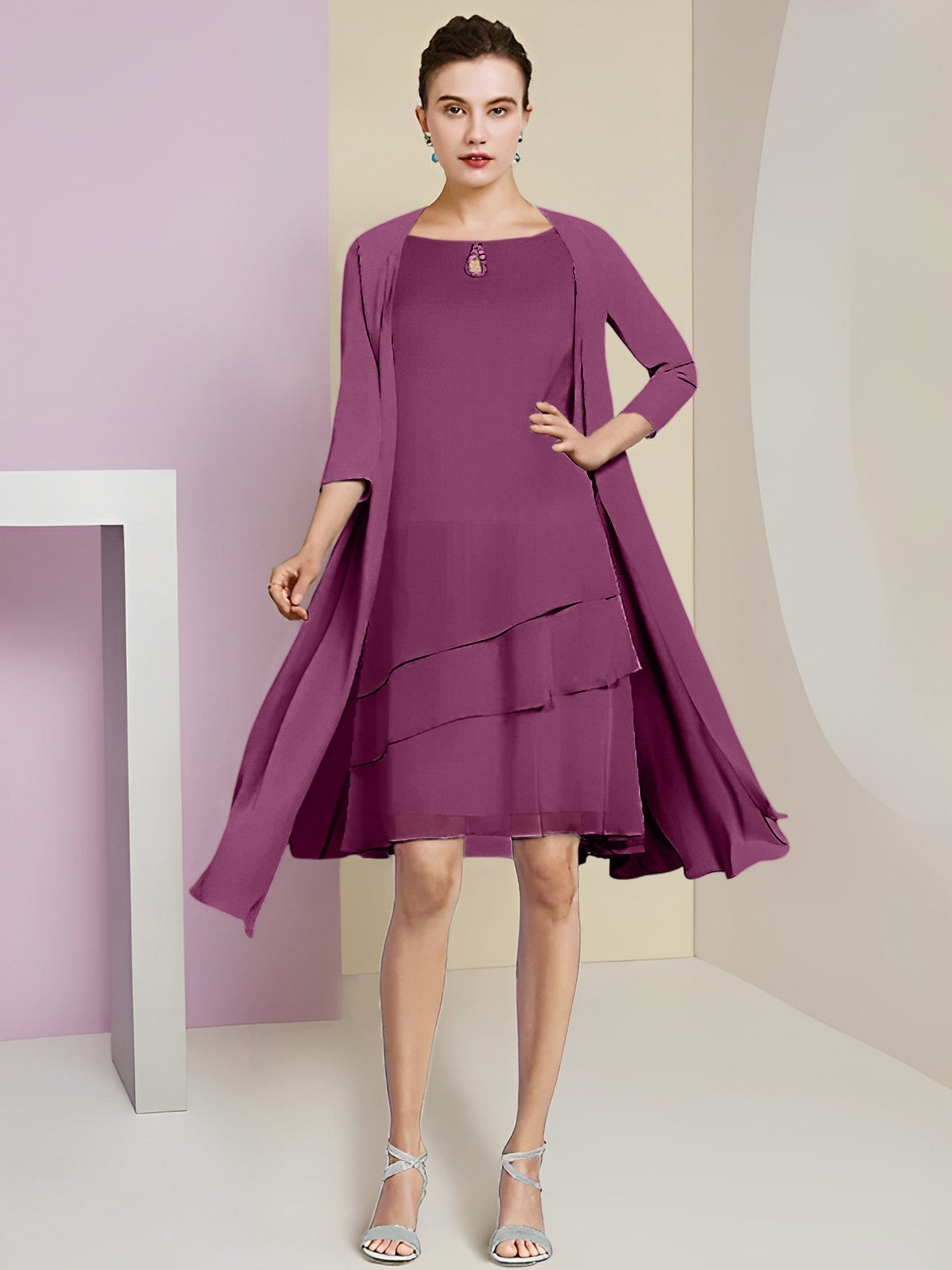 A-Linie/Princess-Linie Rundhals Knielang Kleider für die Brautmutter 