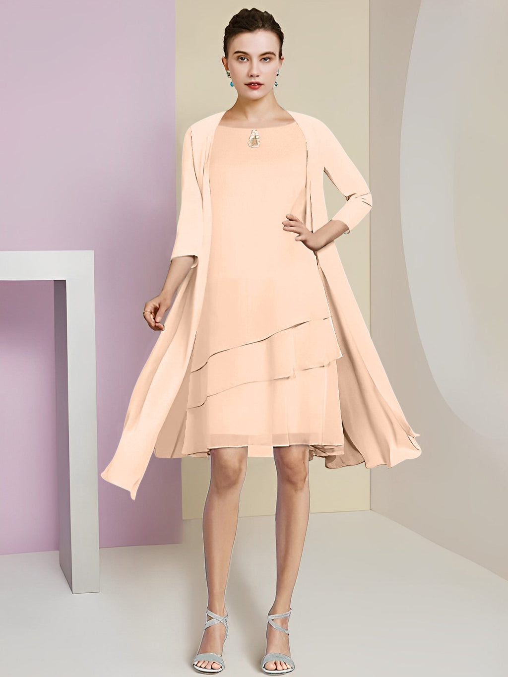 A-Linie/Princess-Linie Rundhals Knielang Kleider für die Brautmutter 