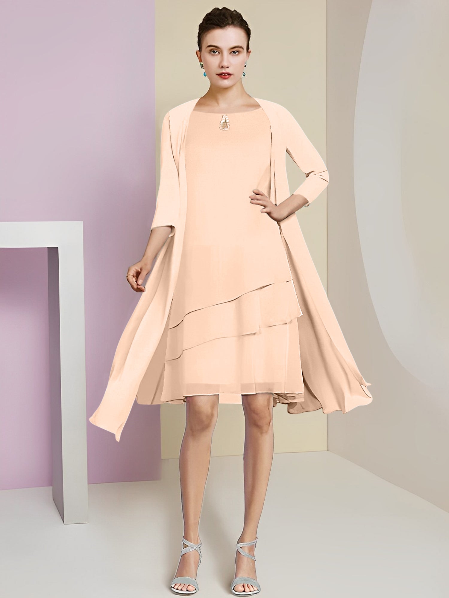 A-Linie/Princess-Linie Rundhals Knielang Kleider für die Brautmutter 