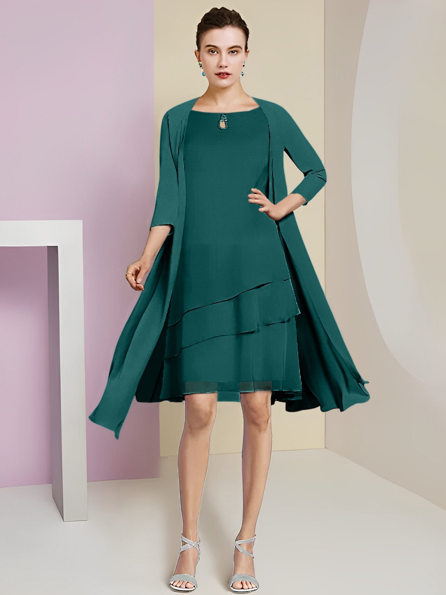 A-Linie/Princess-Linie Rundhals Knielang Kleider für die Brautmutter 