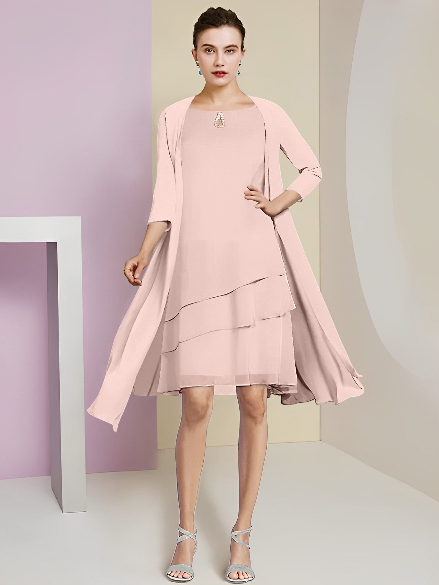 A-Linie/Princess-Linie Rundhals Knielang Kleider für die Brautmutter 