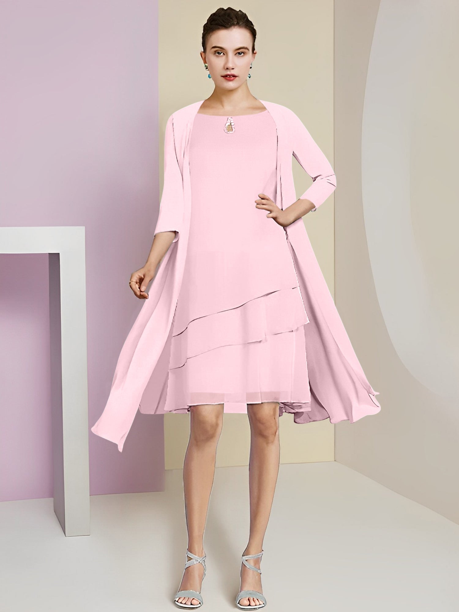 A-Linie/Princess-Linie Rundhals Knielang Kleider für die Brautmutter 