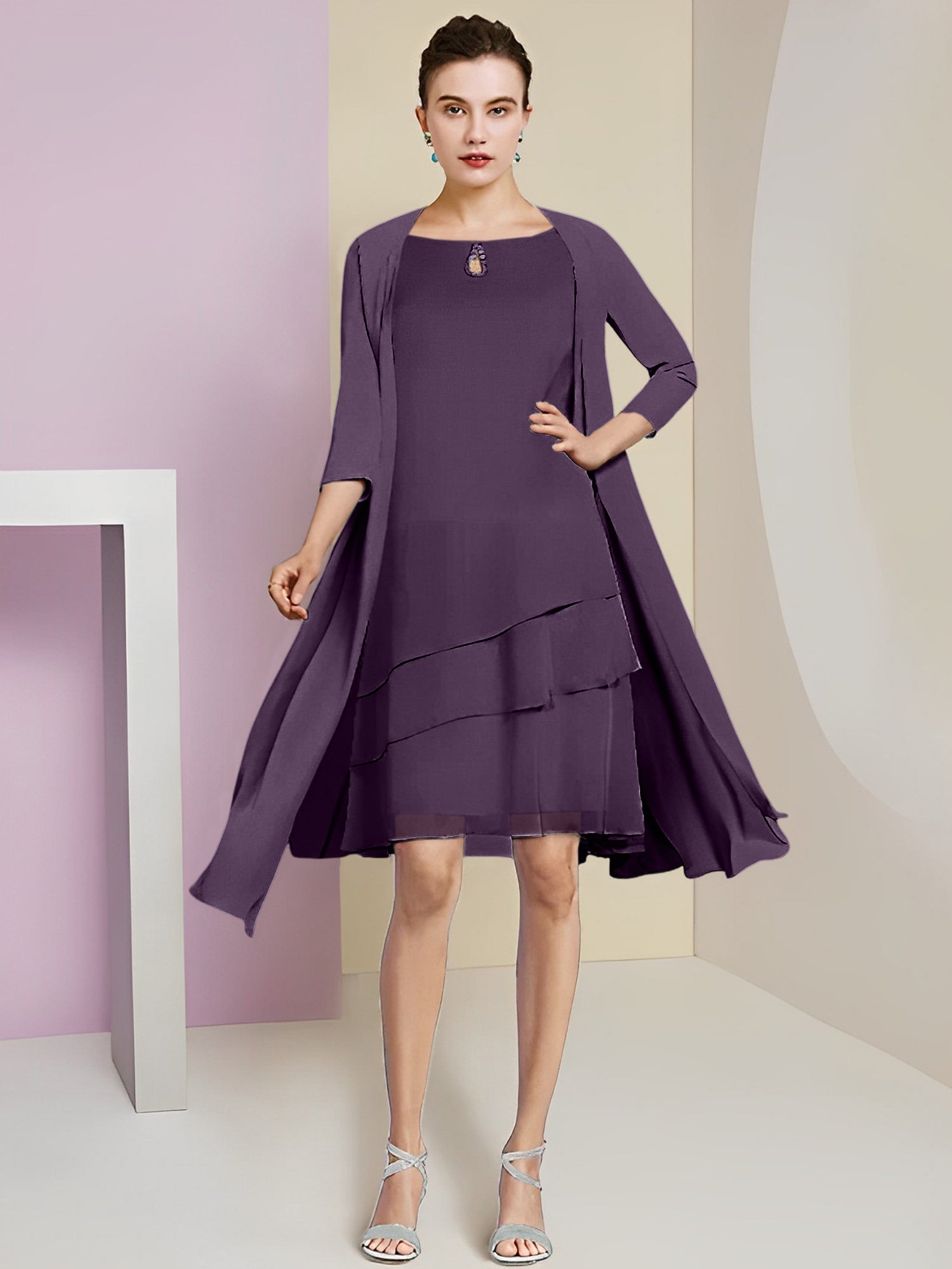 A-Linie/Princess-Linie Rundhals Knielang Kleider für die Brautmutter 