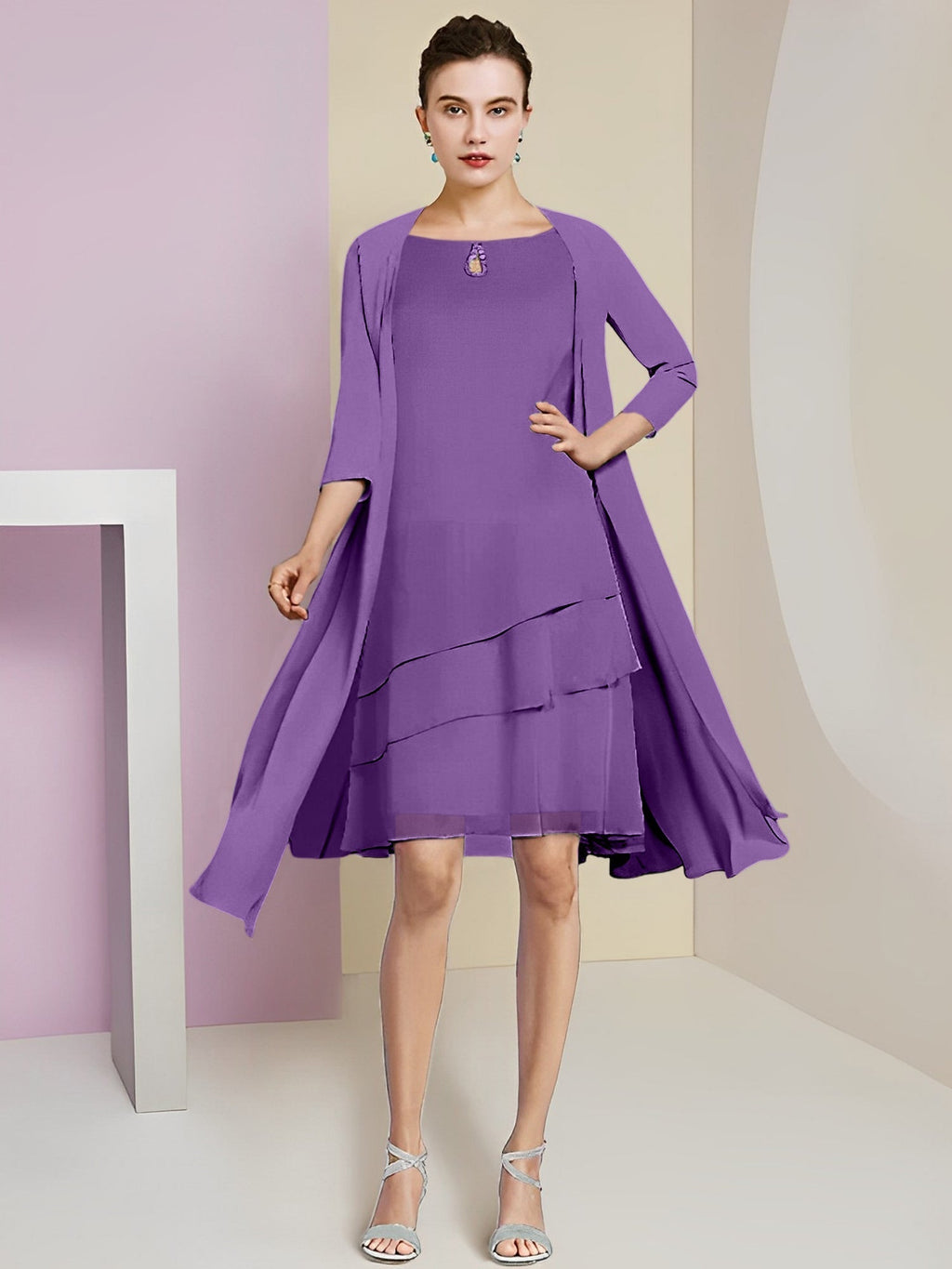 A-Linie/Princess-Linie Rundhals Knielang Kleider für die Brautmutter 