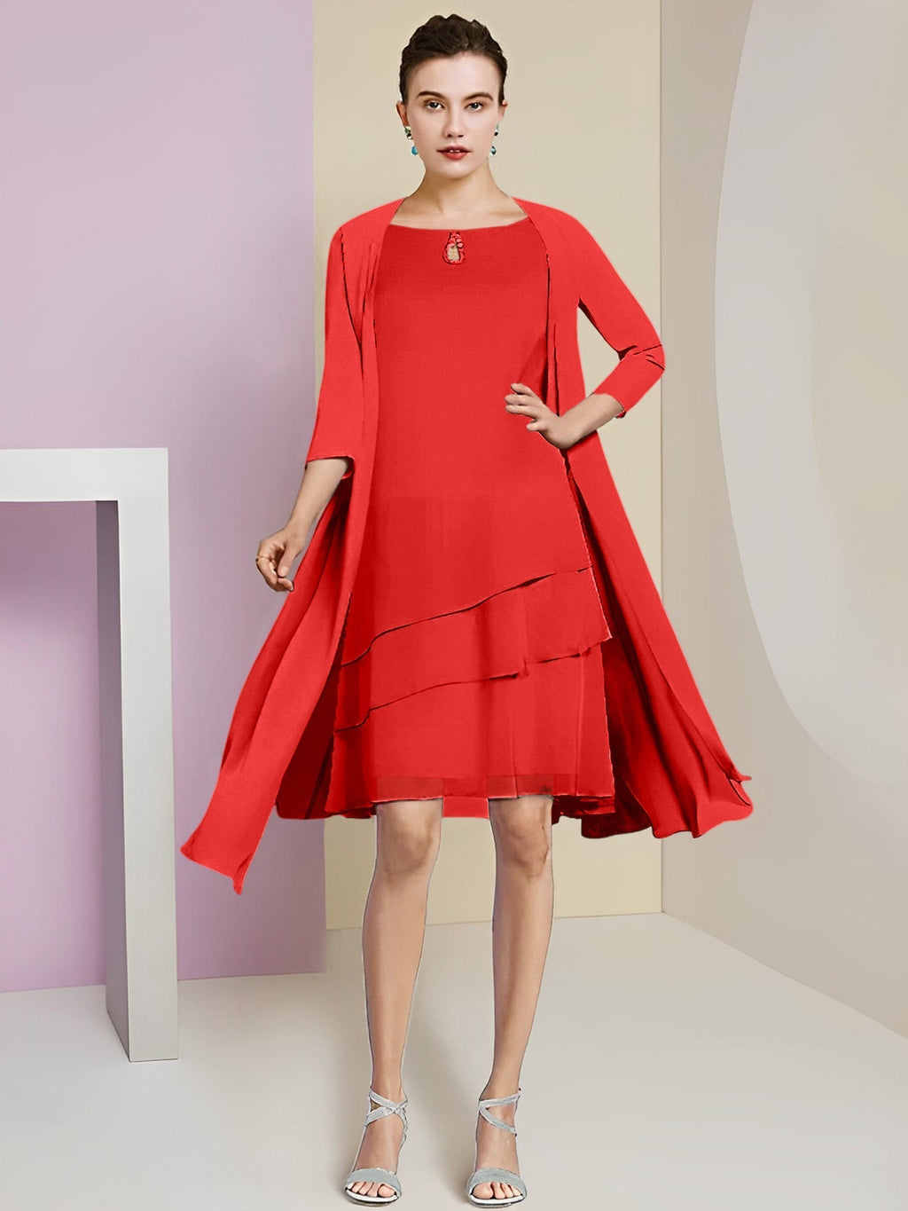 A-Linie/Princess-Linie Rundhals Knielang Kleider für die Brautmutter 