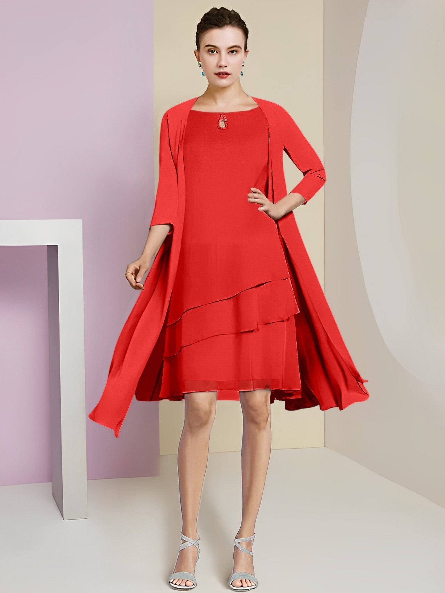 A-Linie/Princess-Linie Rundhals Knielang Kleider für die Brautmutter 