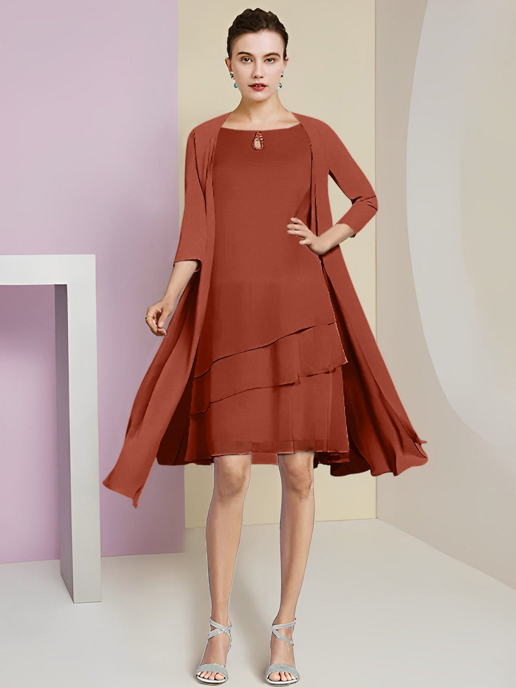 A-Linie/Princess-Linie Rundhals Knielang Kleider für die Brautmutter 