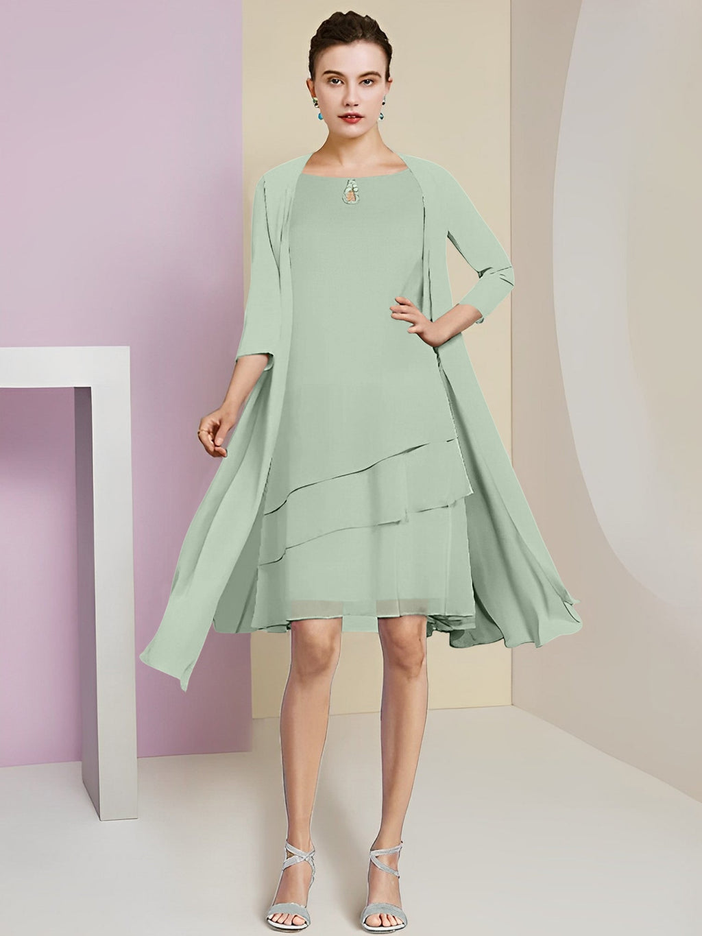 A-Linie/Princess-Linie Rundhals Knielang Kleider für die Brautmutter 