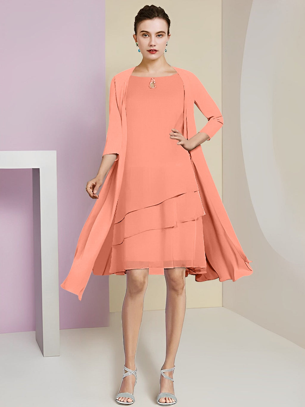 A-Linie/Princess-Linie Rundhals Knielang Kleider für die Brautmutter 