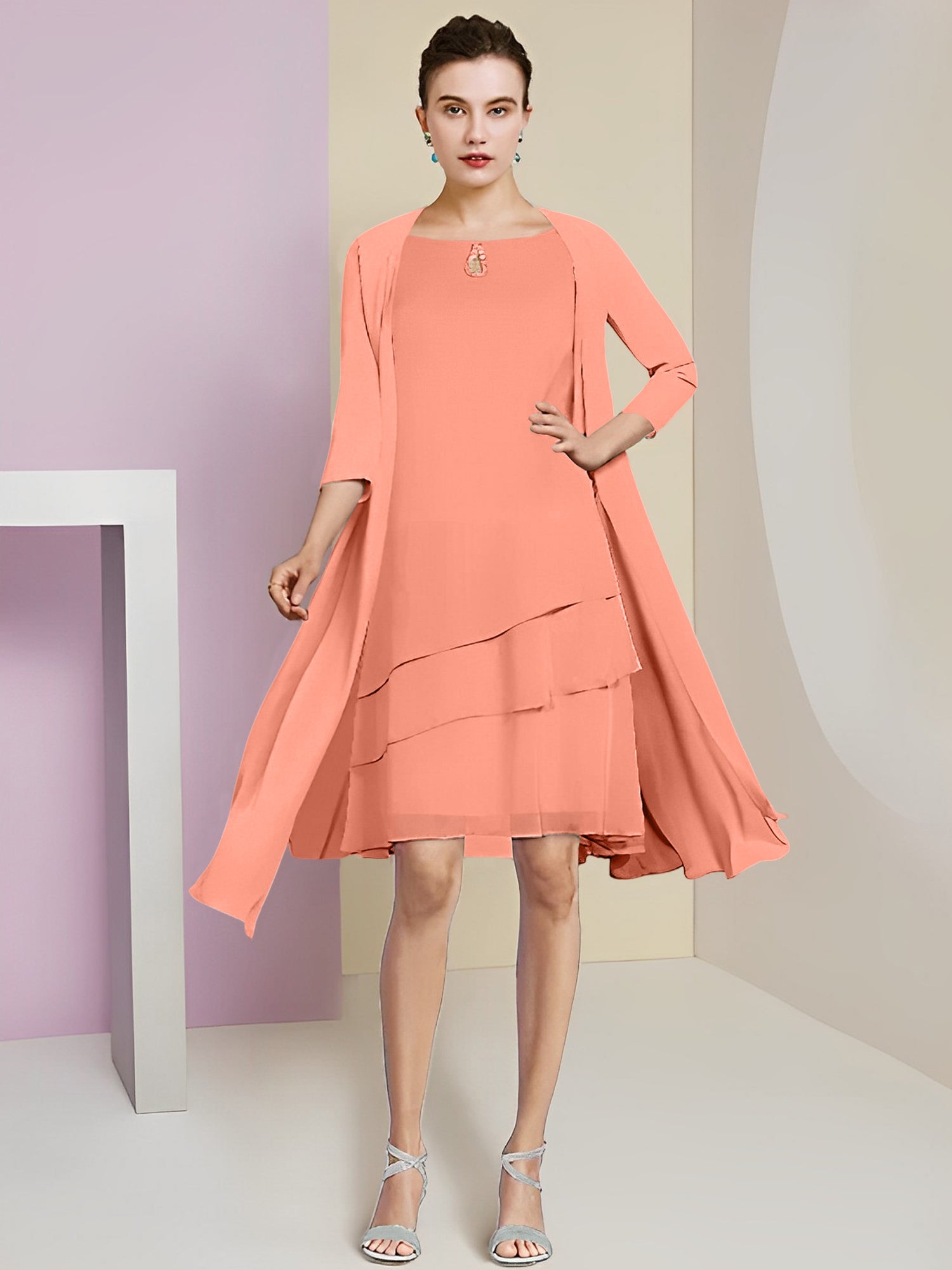 A-Linie/Princess-Linie Rundhals Knielang Kleider für die Brautmutter 