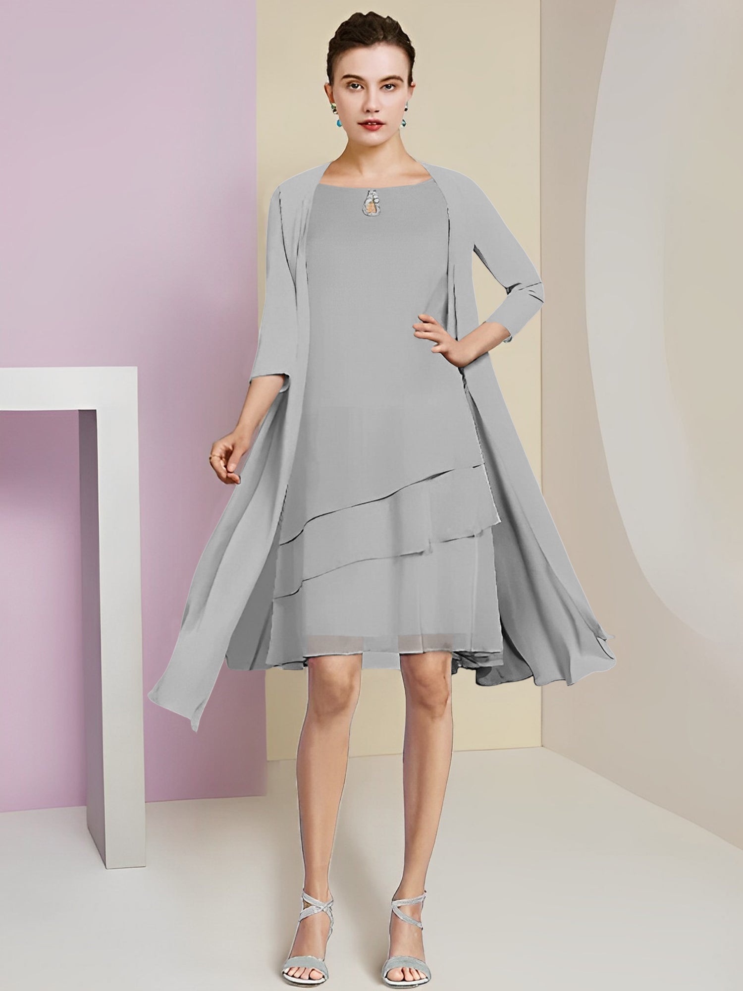 A-Linie/Princess-Linie Rundhals Knielang Kleider für die Brautmutter 