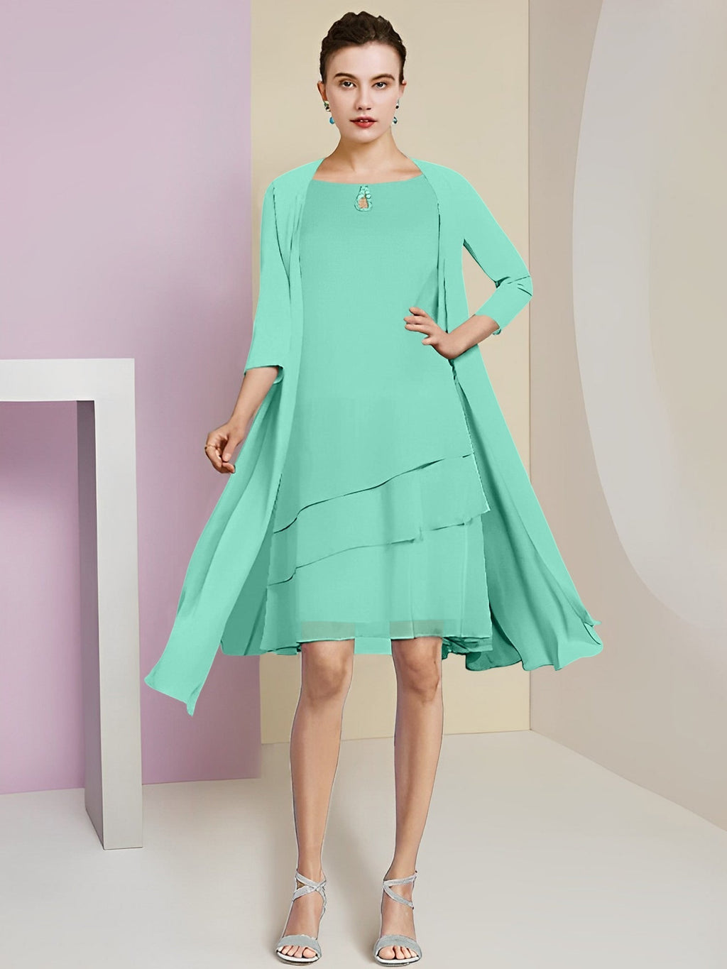 A-Linie/Princess-Linie Rundhals Knielang Kleider für die Brautmutter 